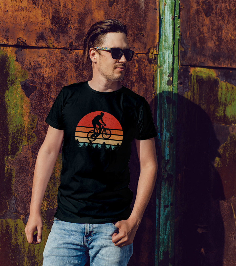 Sunset Silhouette Vintage Mountain Bike Adventure T-Shirt