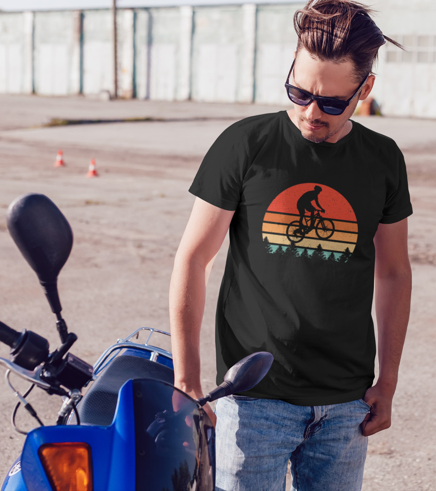 Sunset Silhouette Vintage Mountain Bike Adventure T-Shirt