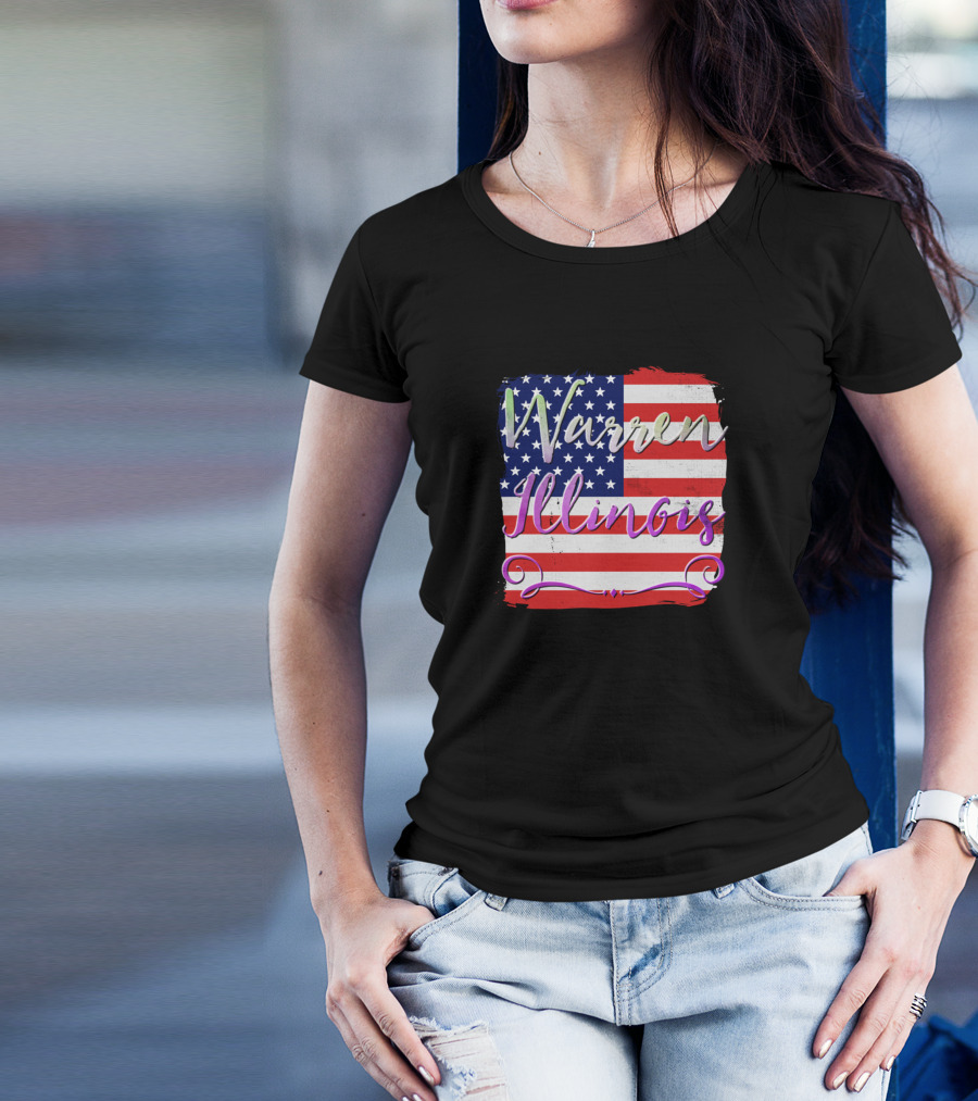 Warren Illinois American Flag Background T-Shirt