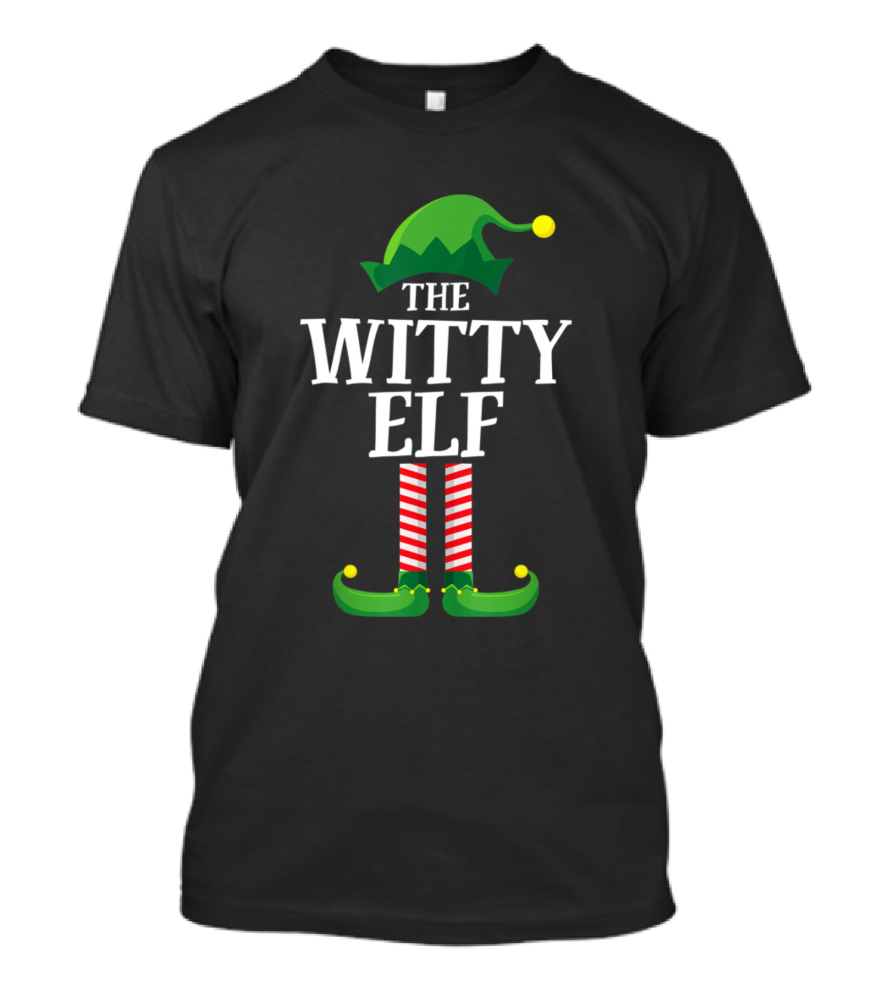 The Witty Elf Matching Family Christmas Party Hat And Striped Socks T-Shirt