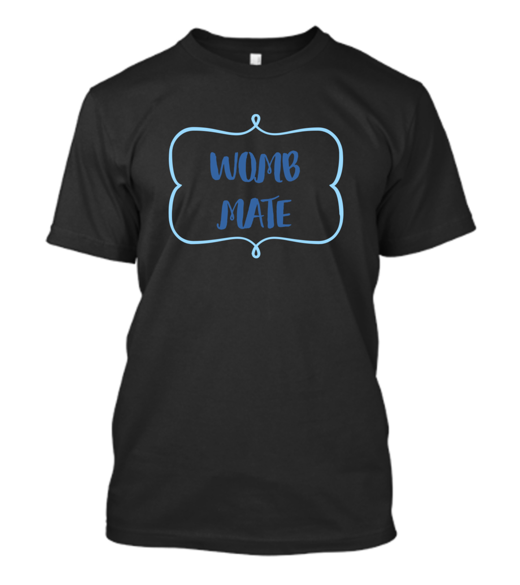 Womb Mate Blue Black Framed Typography T-Shirt