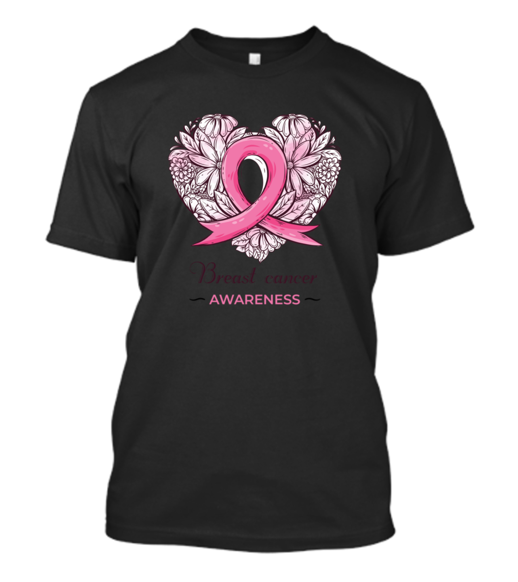 Cute Pink Ribbon Flowers Breast Cancer Awareness T-Shirt
