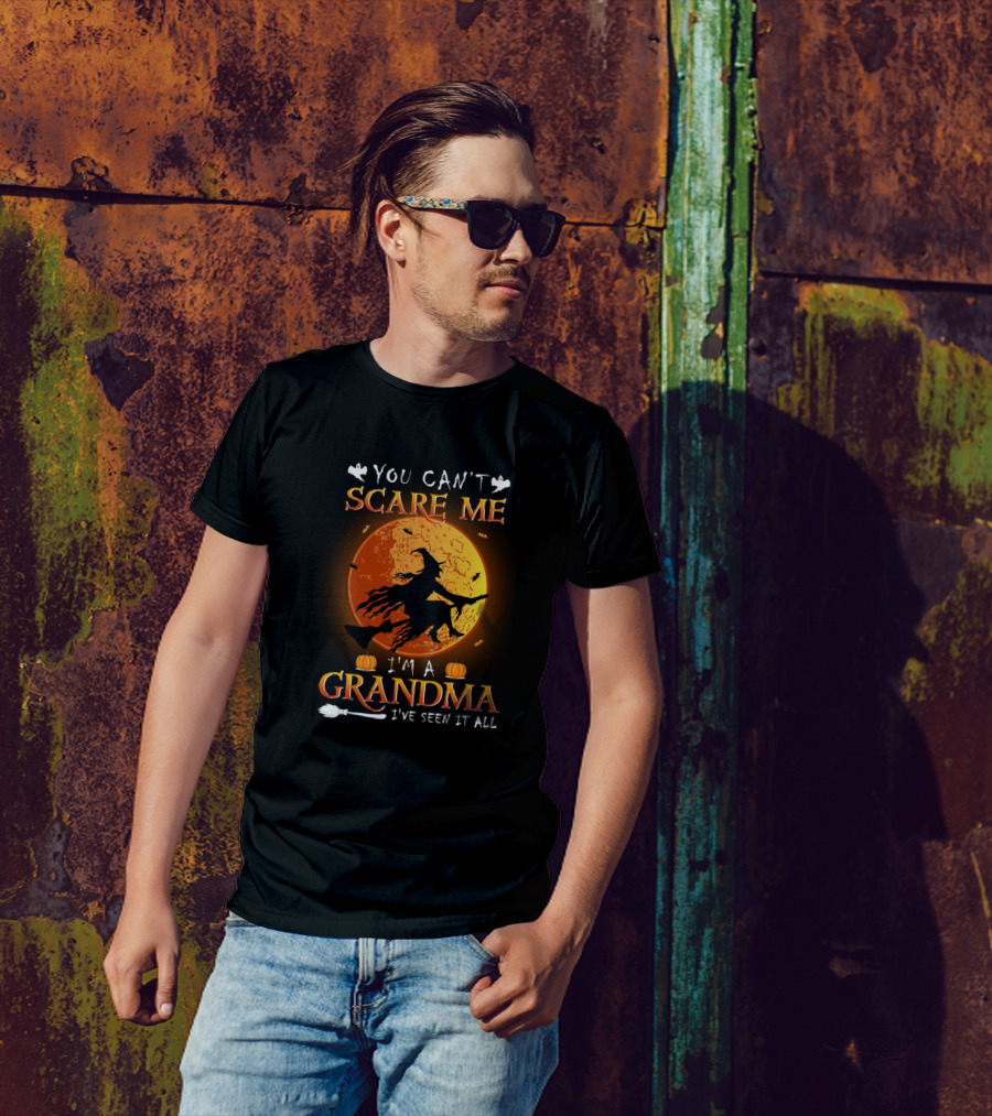 You Can't Scare Me I'm A Grandma Witch Flying With Moon And Pumpkins I've Seen It All T-Shirt