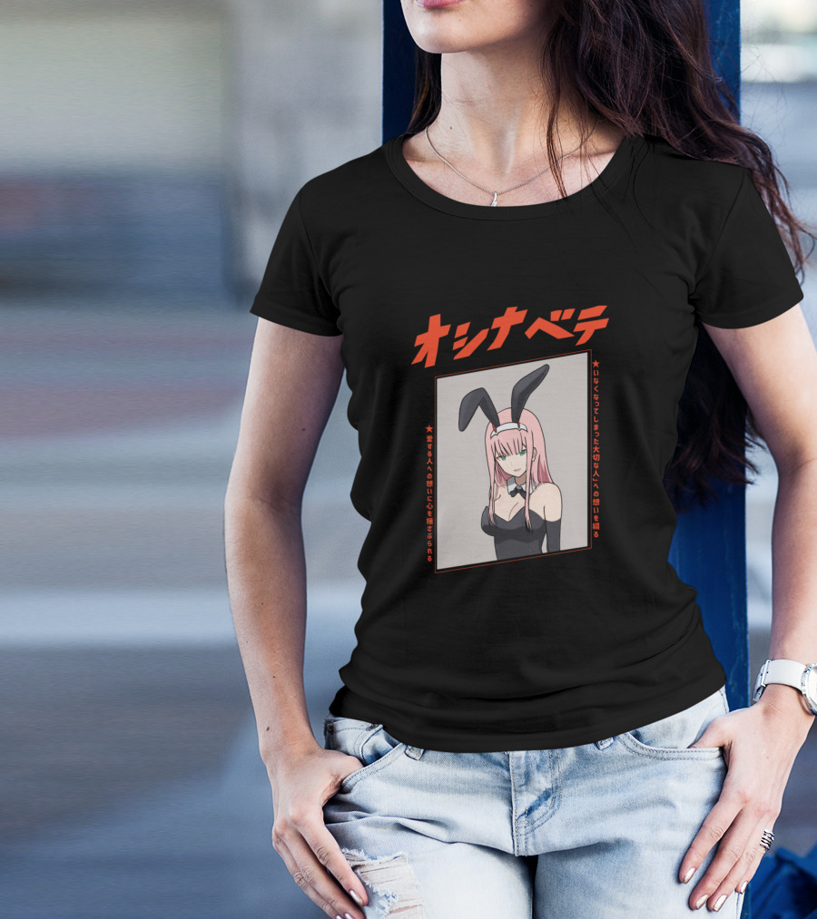 Zero Two Darling Girl Bunny Outfit Manga Style Japanese Text T-Shirt