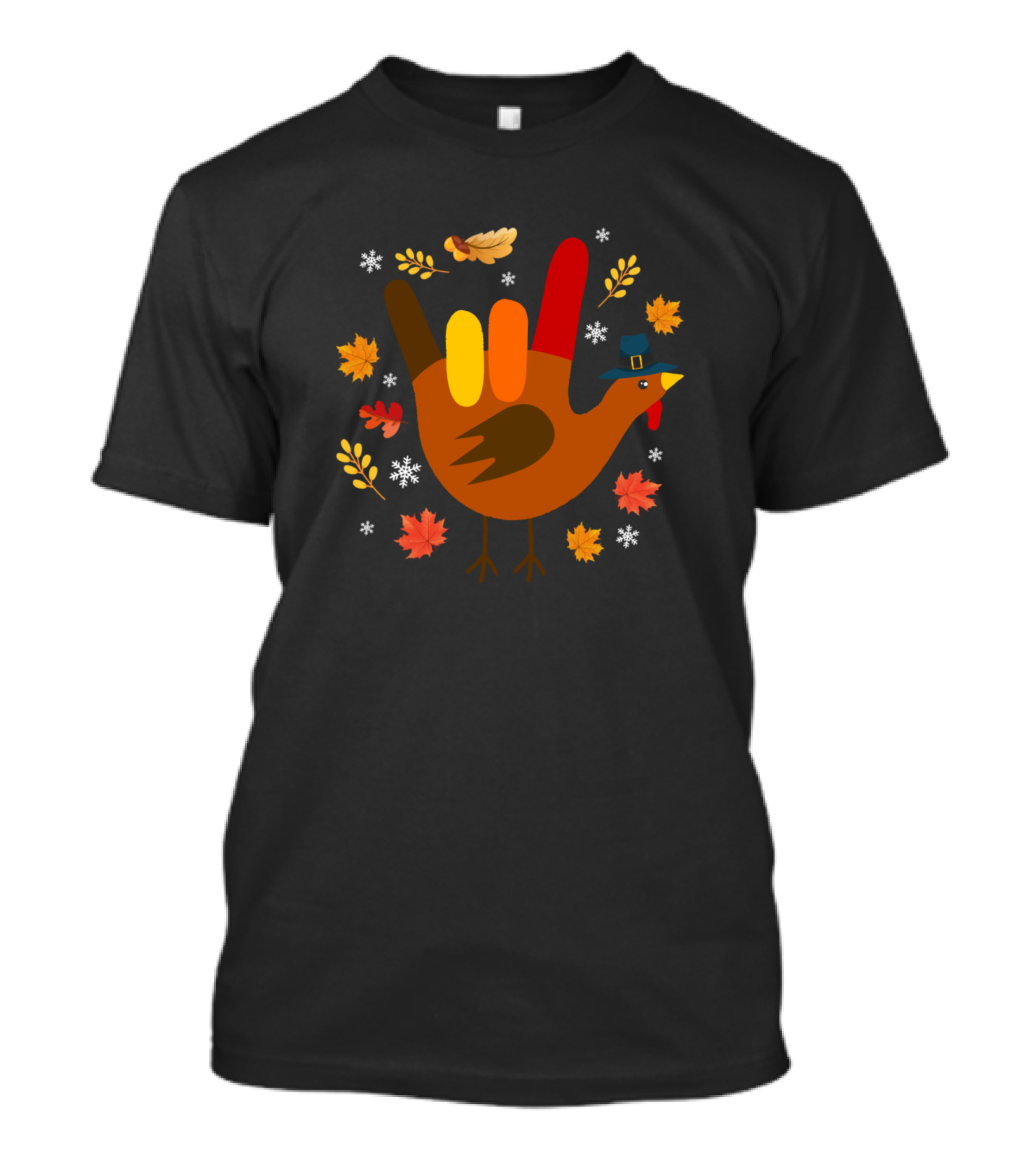 American Sign Language I Love You Thanksgiving Turkey Leaves Snowflakes T-Shirt