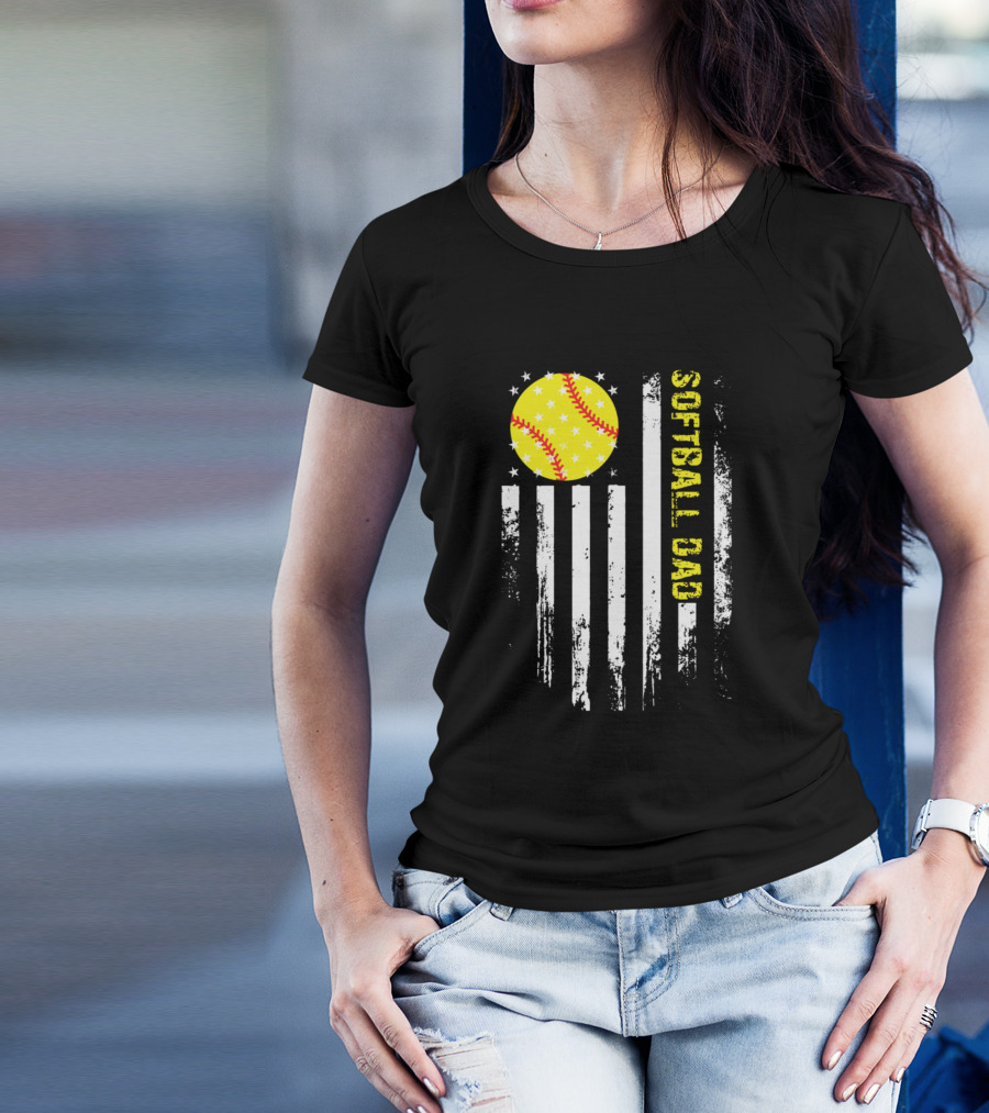 Softball Dad Stars And Stripes Baseball T-Shirt