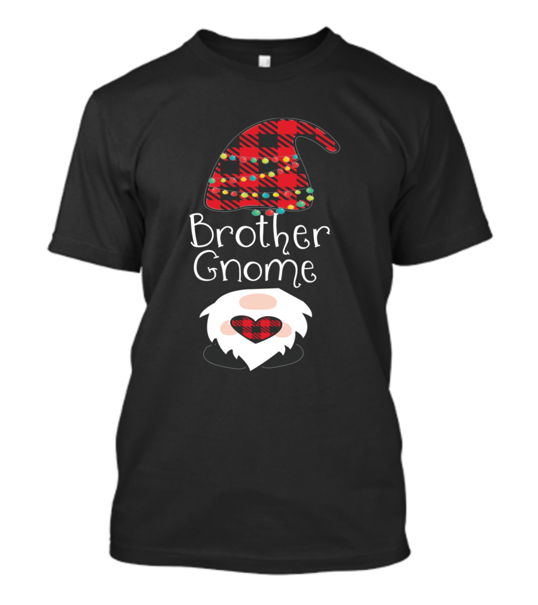 Brother Gnome Christmas Red Plaid Buffalo With Heart Beard T-Shirt
