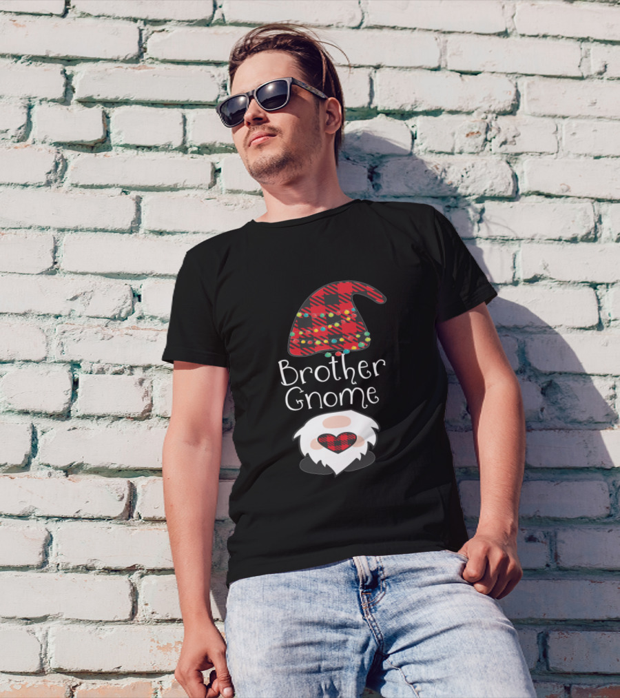 Brother Gnome Christmas Red Plaid Buffalo With Heart Beard T-Shirt