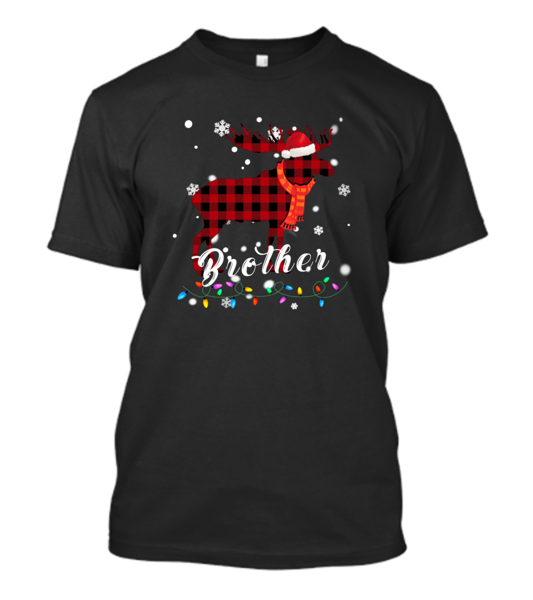 Brother Moose Plaid Christmas Lights Snowflakes T-Shirt