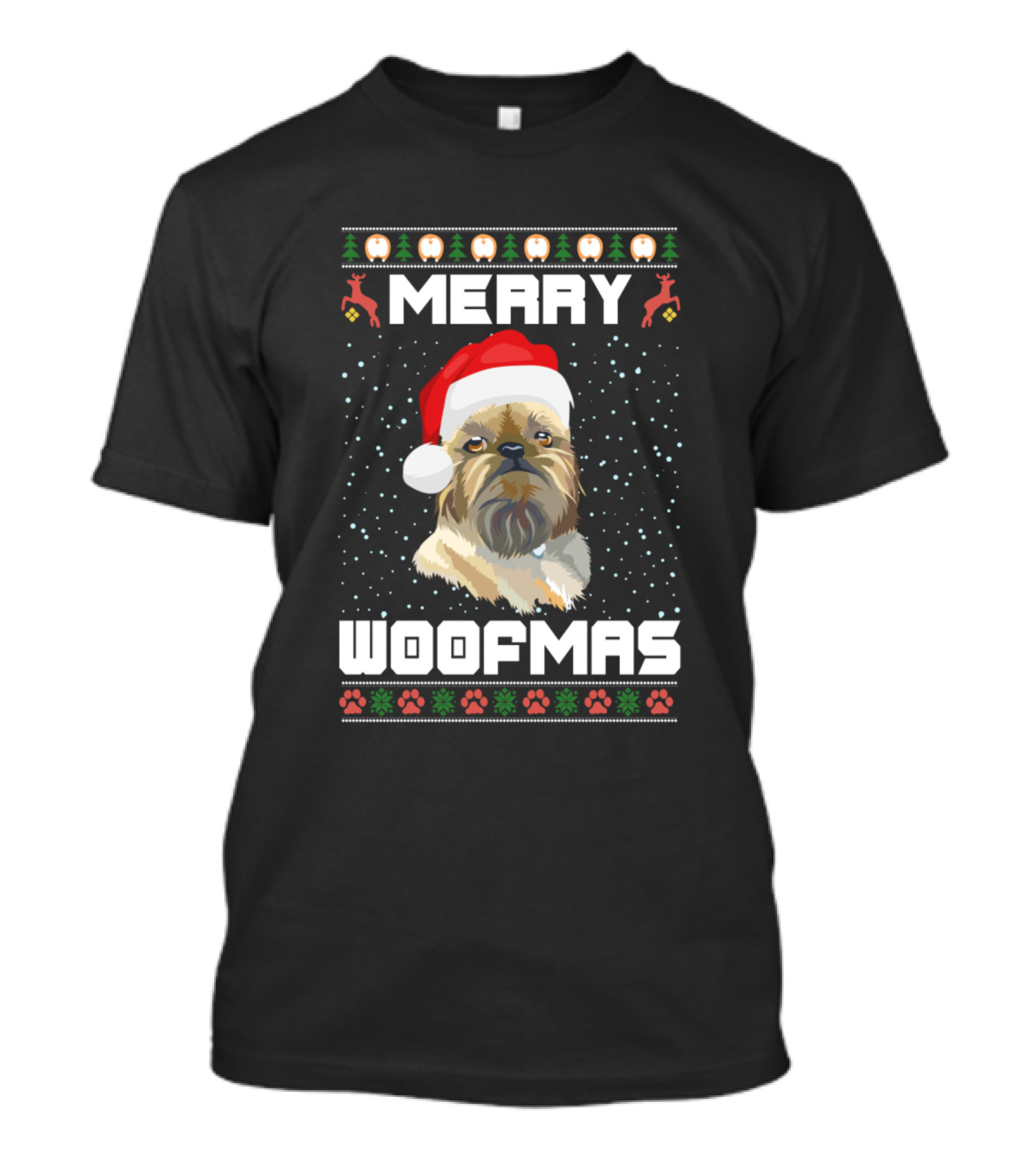 Merry Woofmas Brussels Griffon Dog Christmas T-Shirt