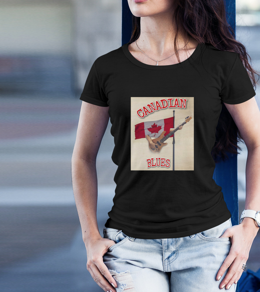 CANADIAN BLUES Maple Leaf Guitar Flag T-Shirt