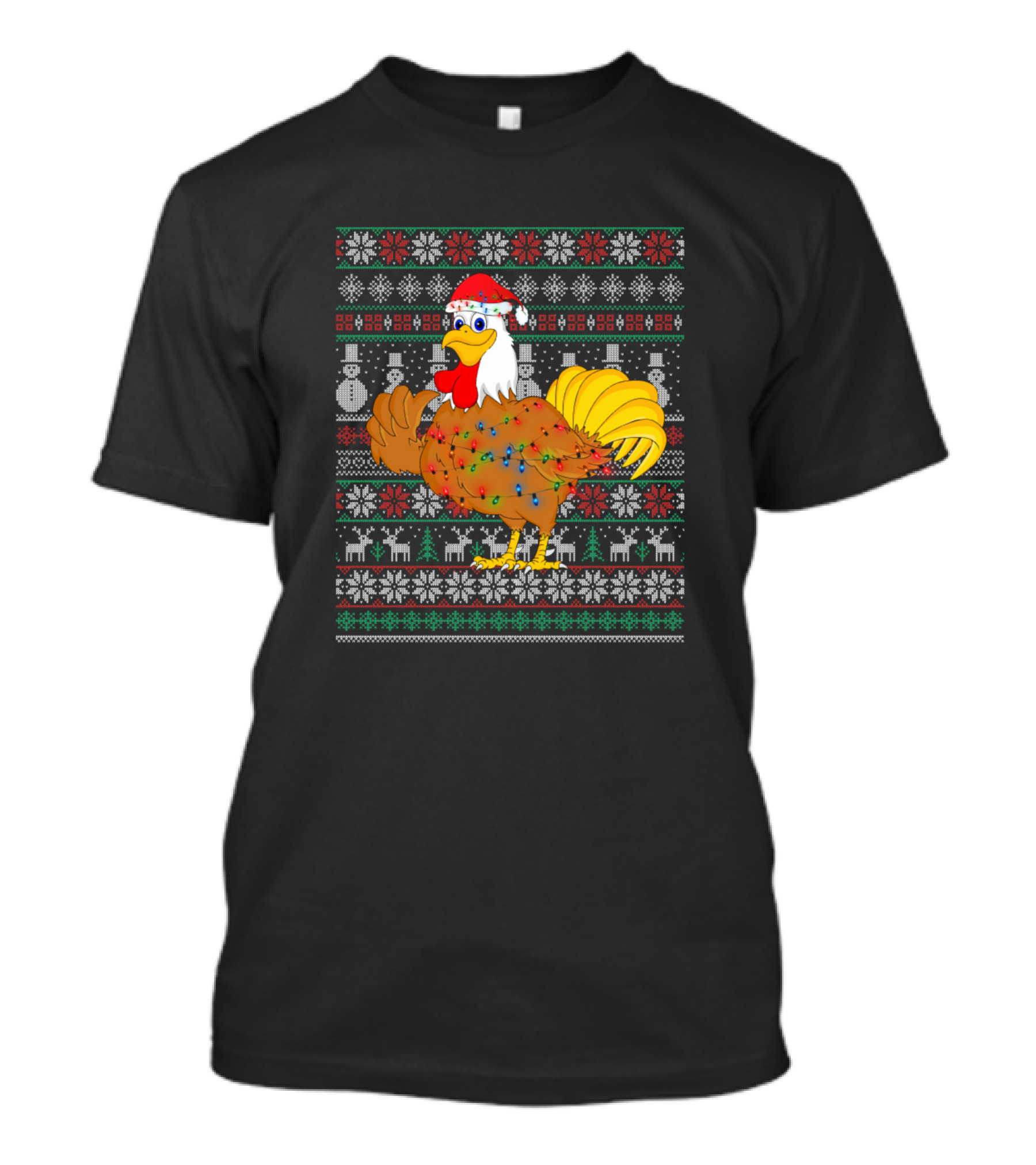 Chicken Ugly Christmas Xmas Festive Lights Santa Hat Snowmen Reindeer T-Shirt