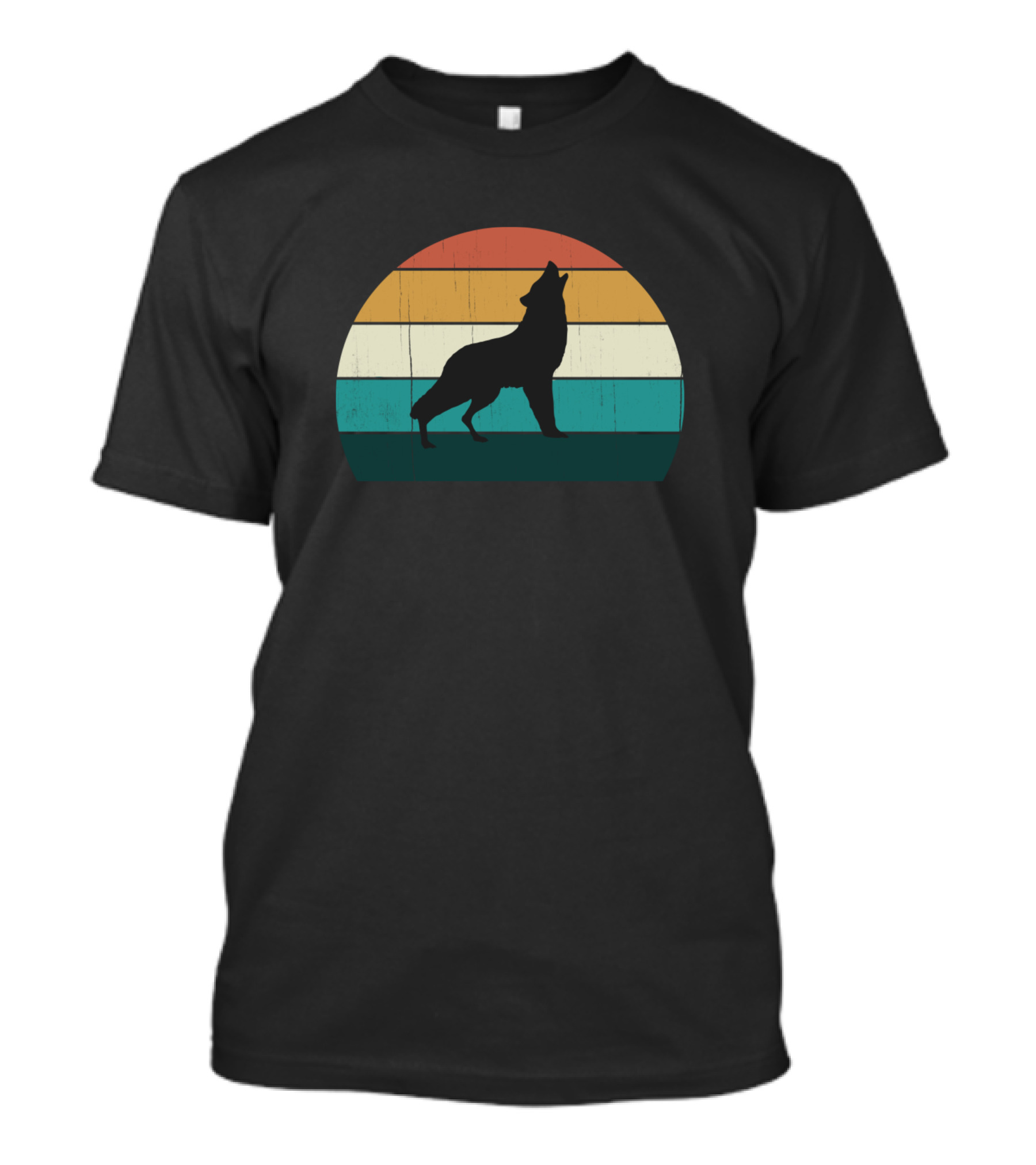 Cool Sunset Grey Wolf Howl Vintage Wild Wolf Retro Stripes T-Shirt