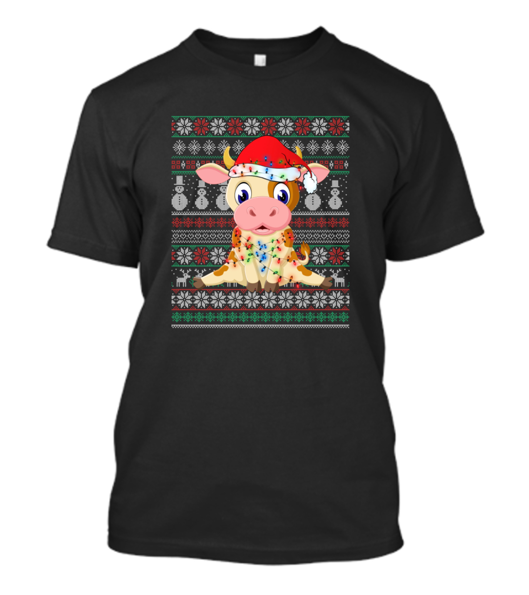 Cow Ugly Christmas Funny Xmas Cow Love Festive Santa Hat Snowflakes T-Shirt