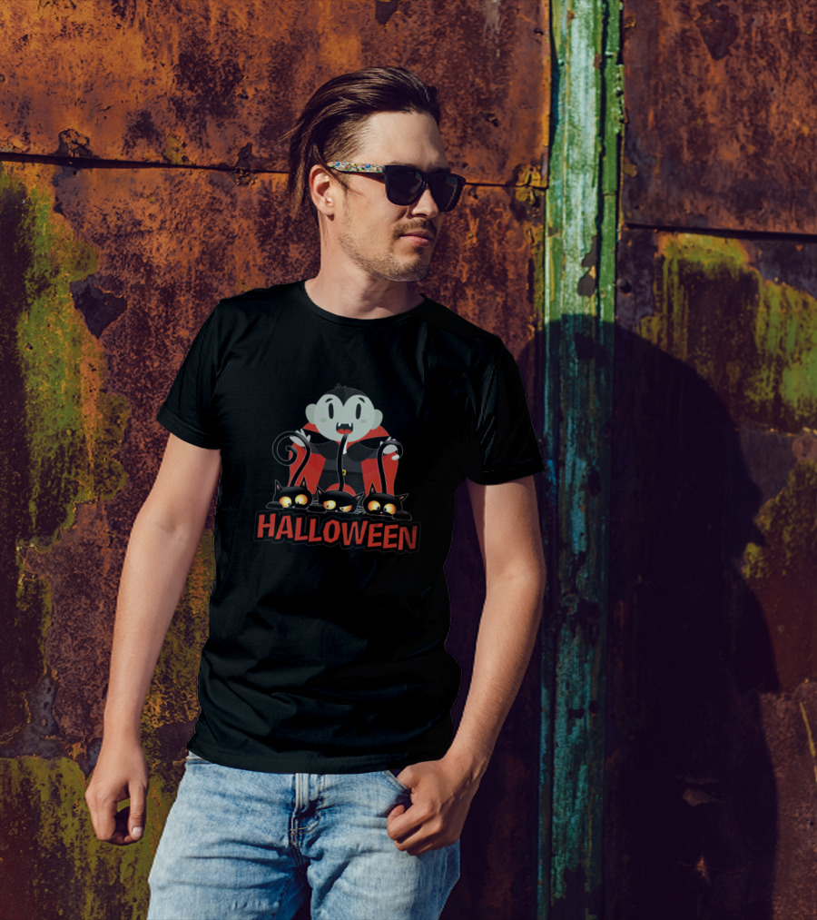 Cute Vampire Halloween With Black Cats T-Shirt