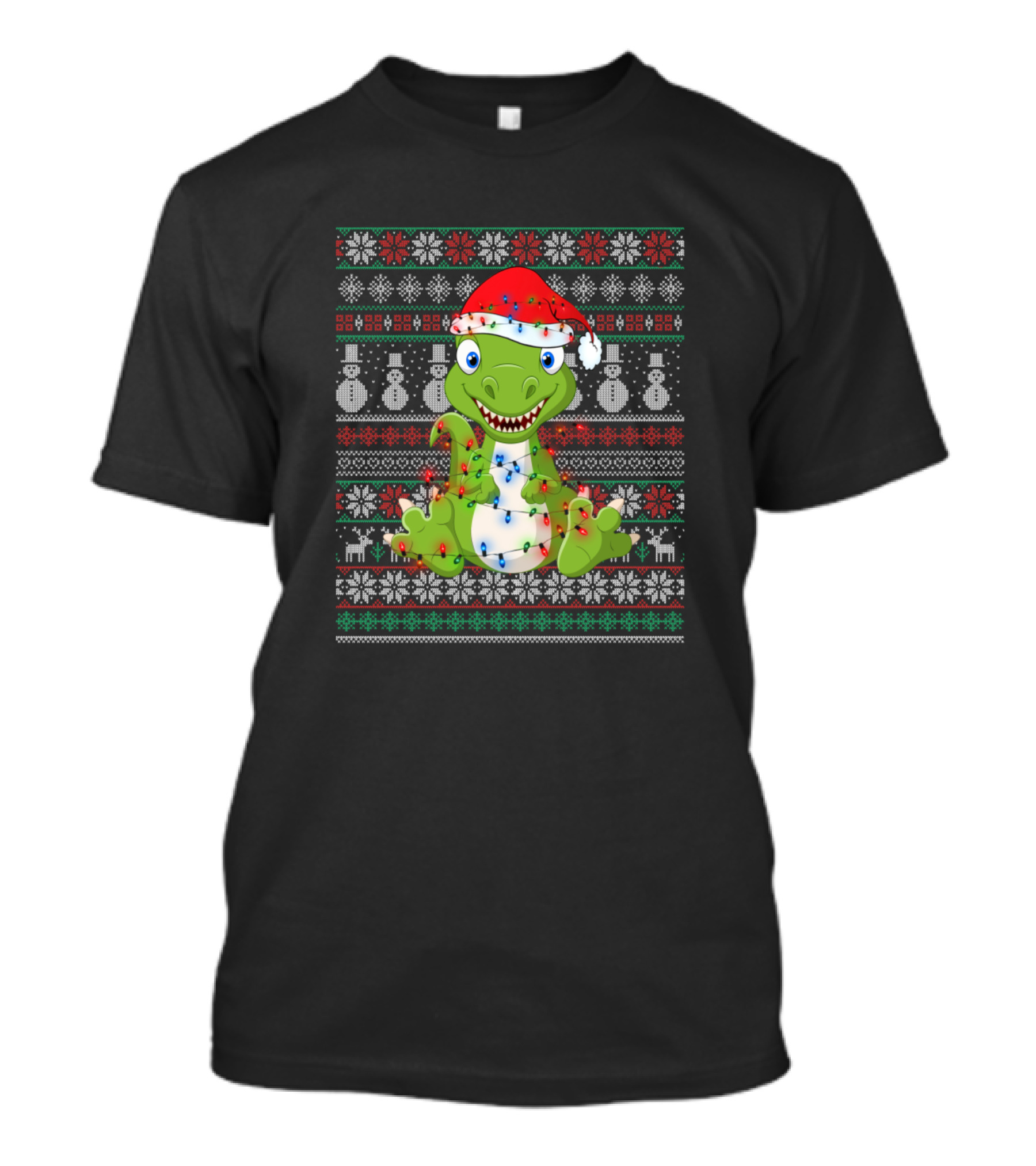 Dinosaurs Christmas Ugly Sweater With Santa Hat And Lights T-Shirt