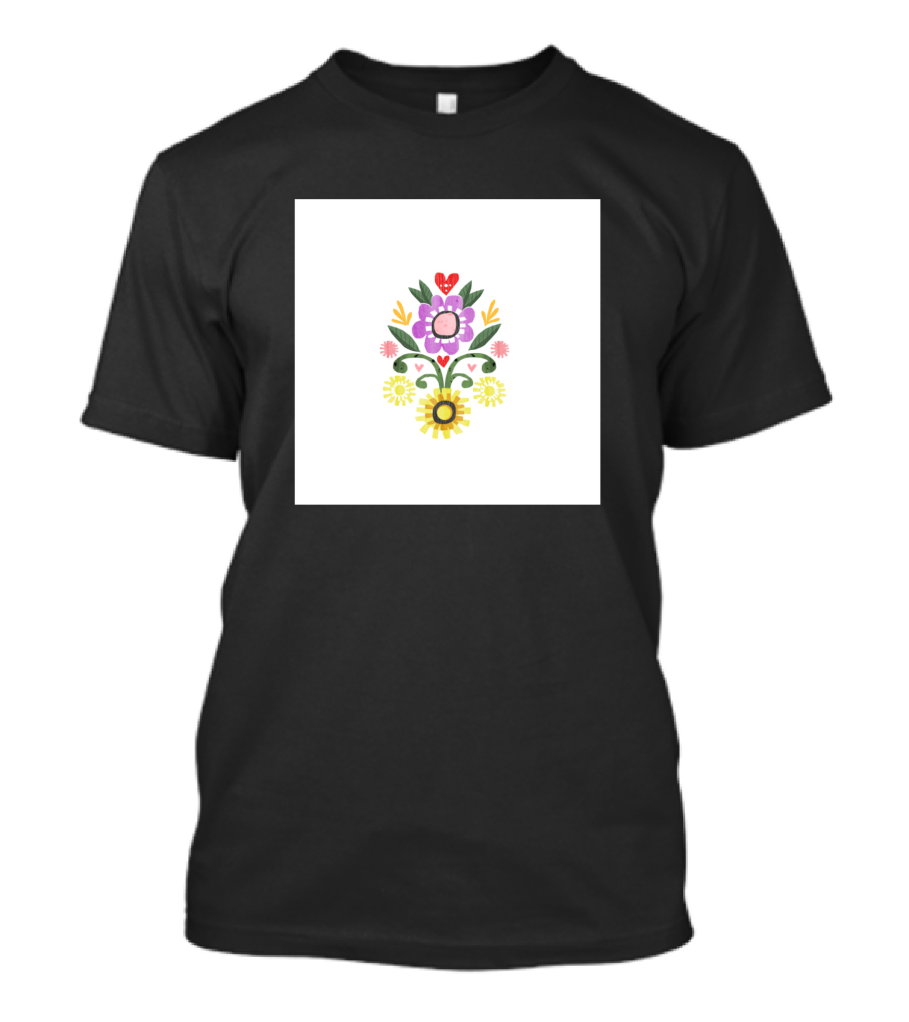 Folksy Floral Pattern With Colorful Blooms T-Shirt