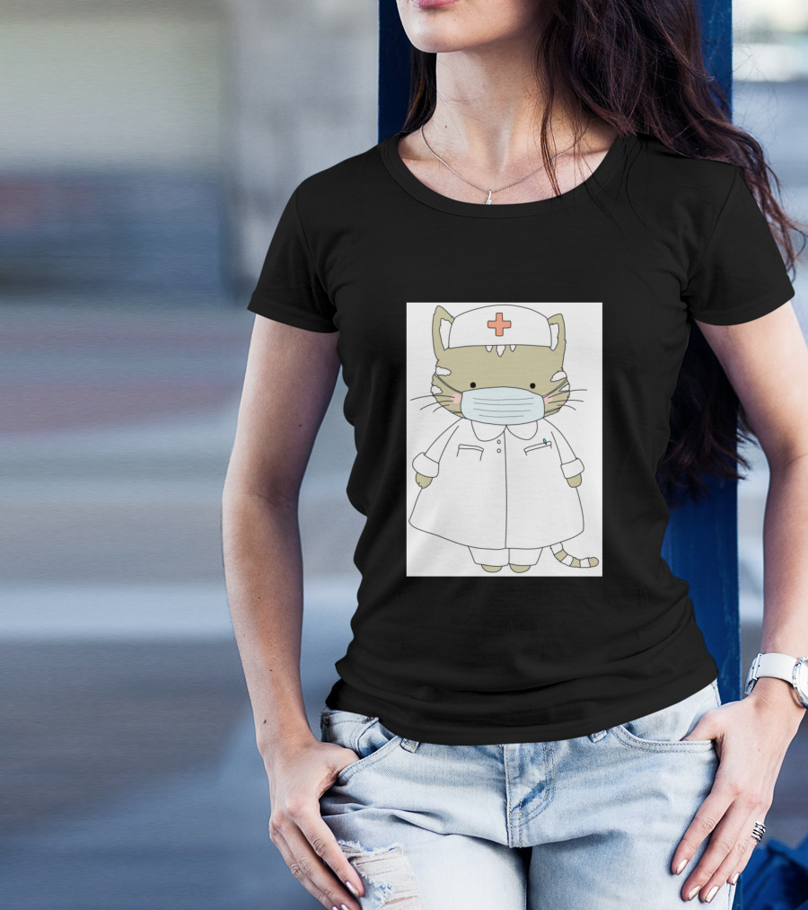 Cute Nurse Cat With Mask Mental Health Warrior T-Shirt