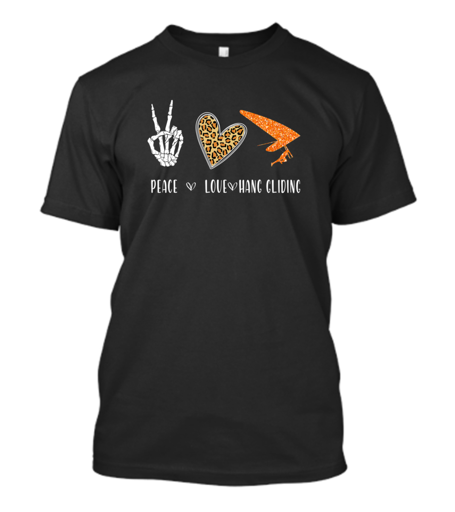 Peace Love Hang Gliding Skeleton Leopard Print T-Shirt