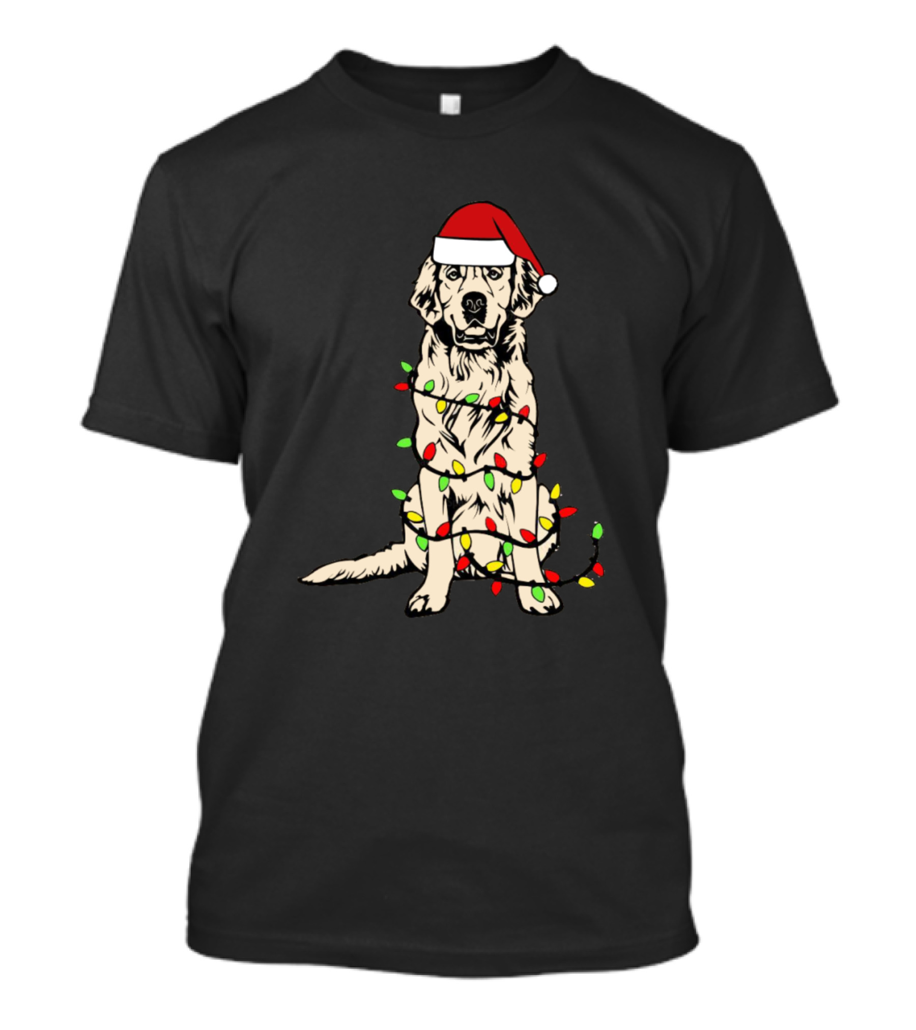 Golden Retriever Christmas Lights Santa Hat Holiday T-Shirt