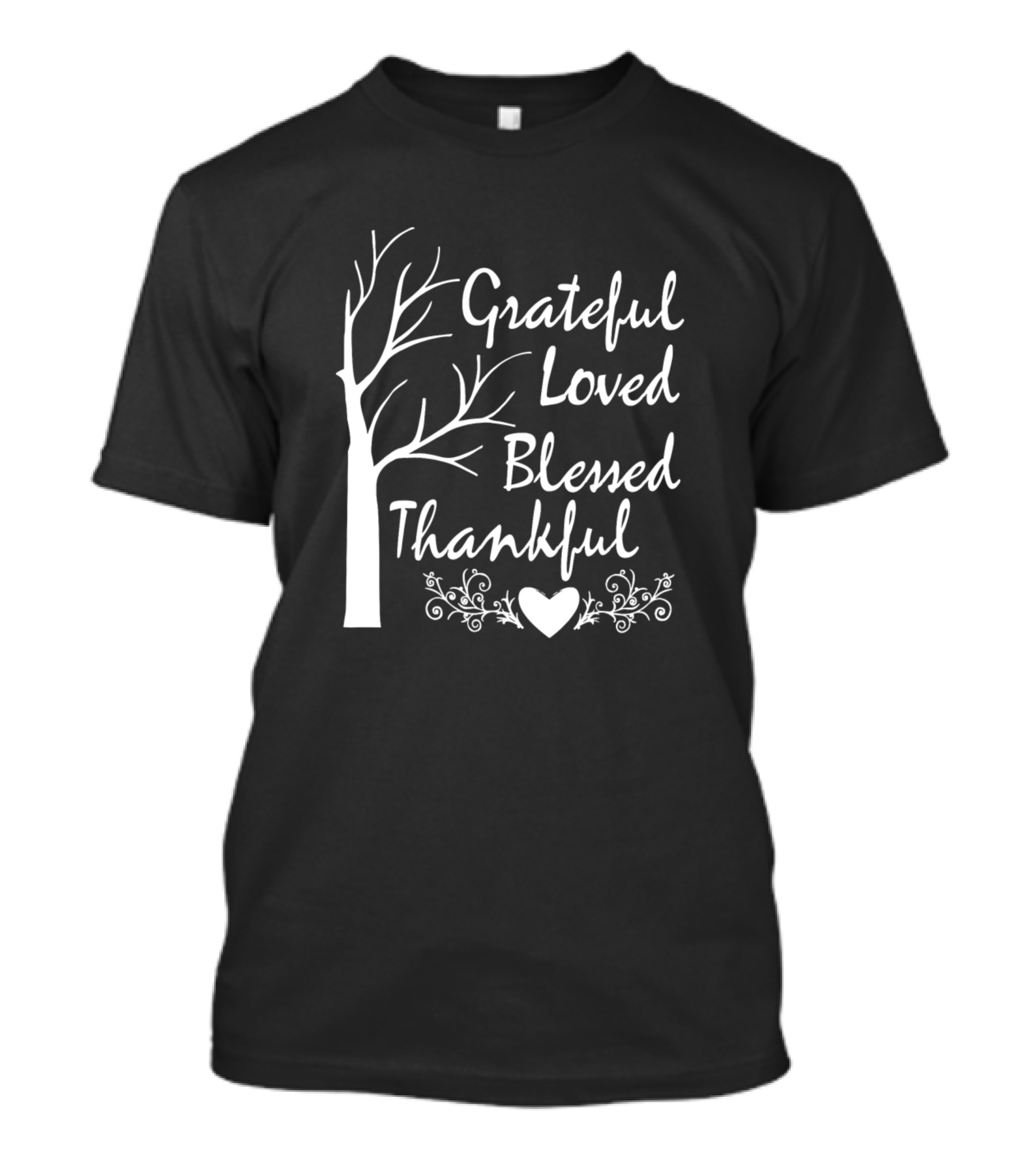 Grateful Loved Blessed Thankful Tree Heart Flourish T-Shirt