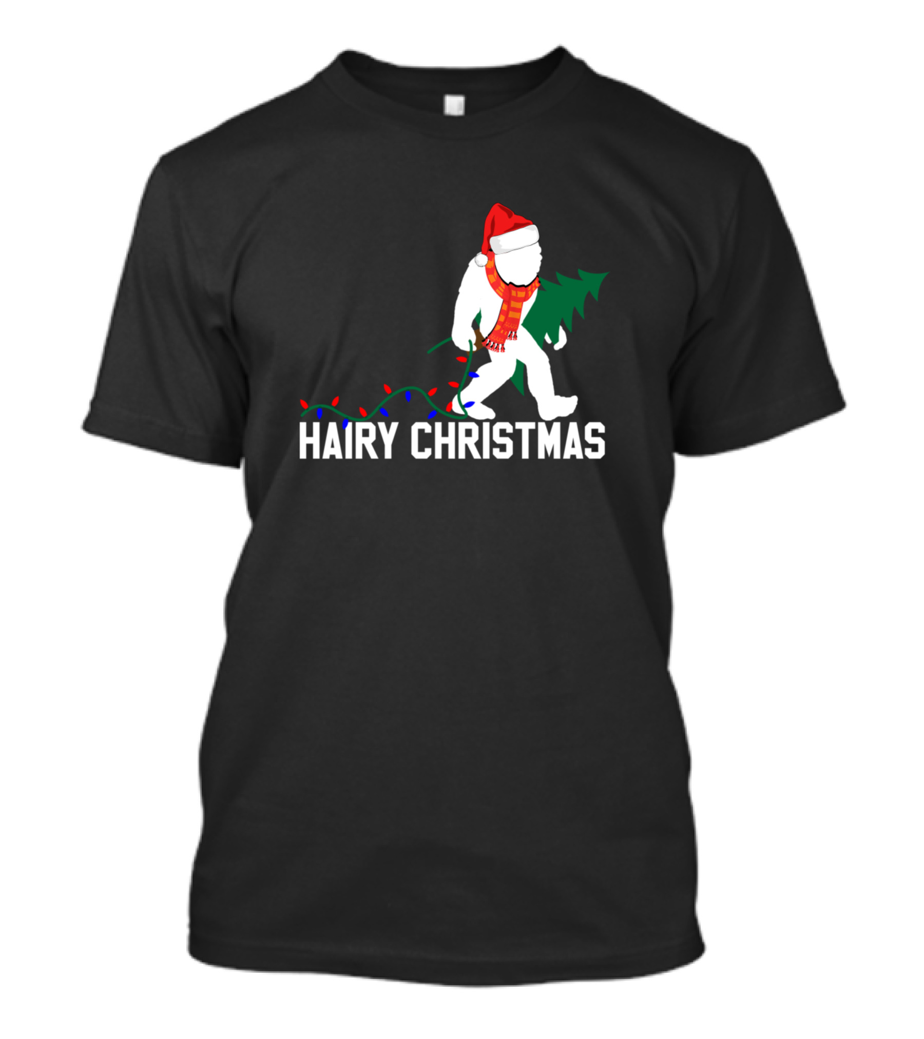 Hairy Christmas Funny Bigfoot Santa Hat Holiday Lights T-Shirt