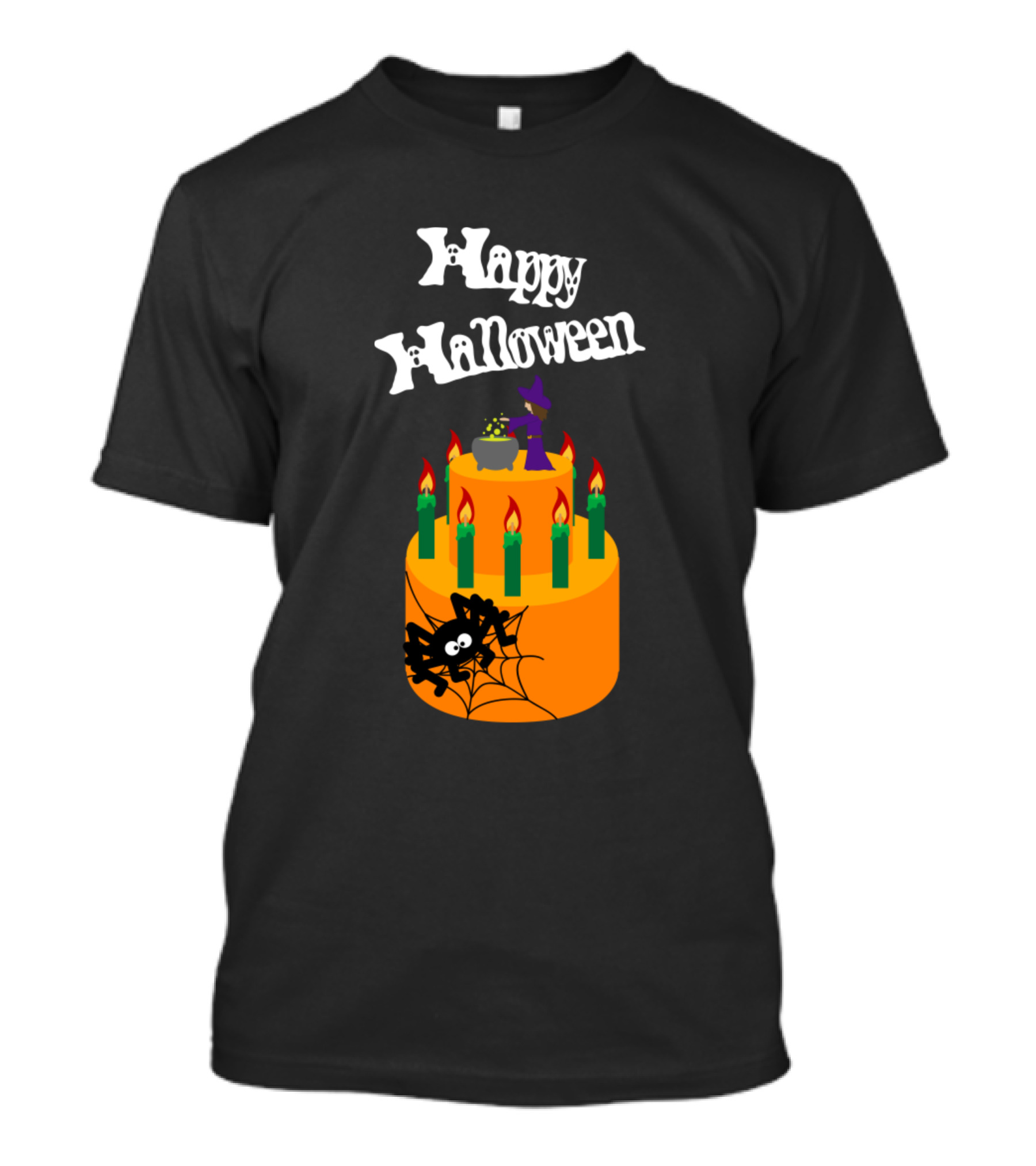 Happy Halloween Cake With Spider And Witch Hat T-Shirt