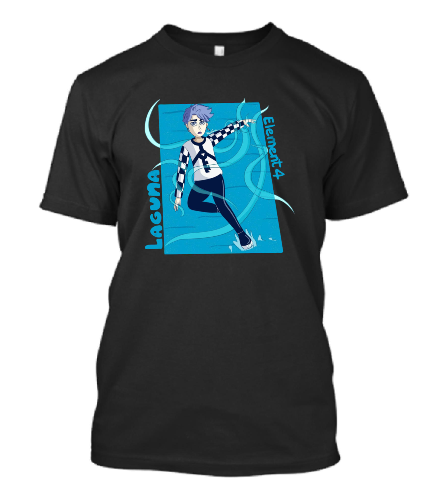 Laguna Element4 Anime-Inspired Character With Blue Hair And Water Elements T-Shirt