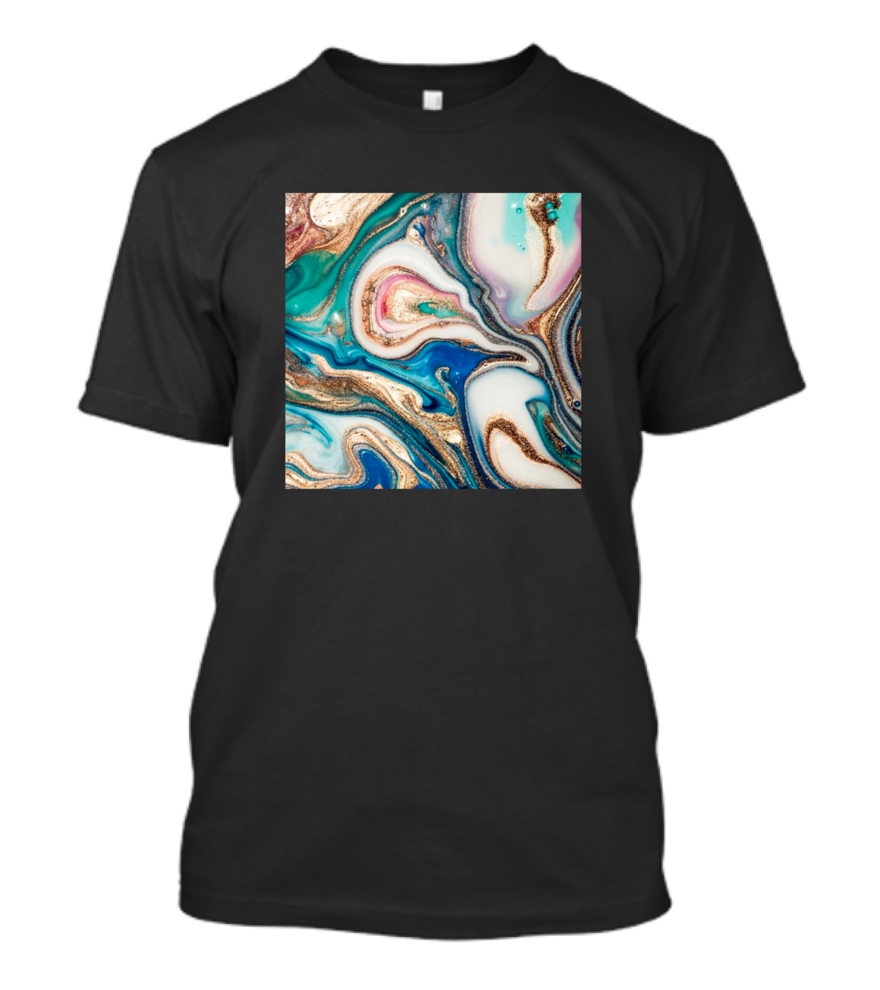 Marble Ocean Galaxy Swirl In Blue And Gold T-Shirt