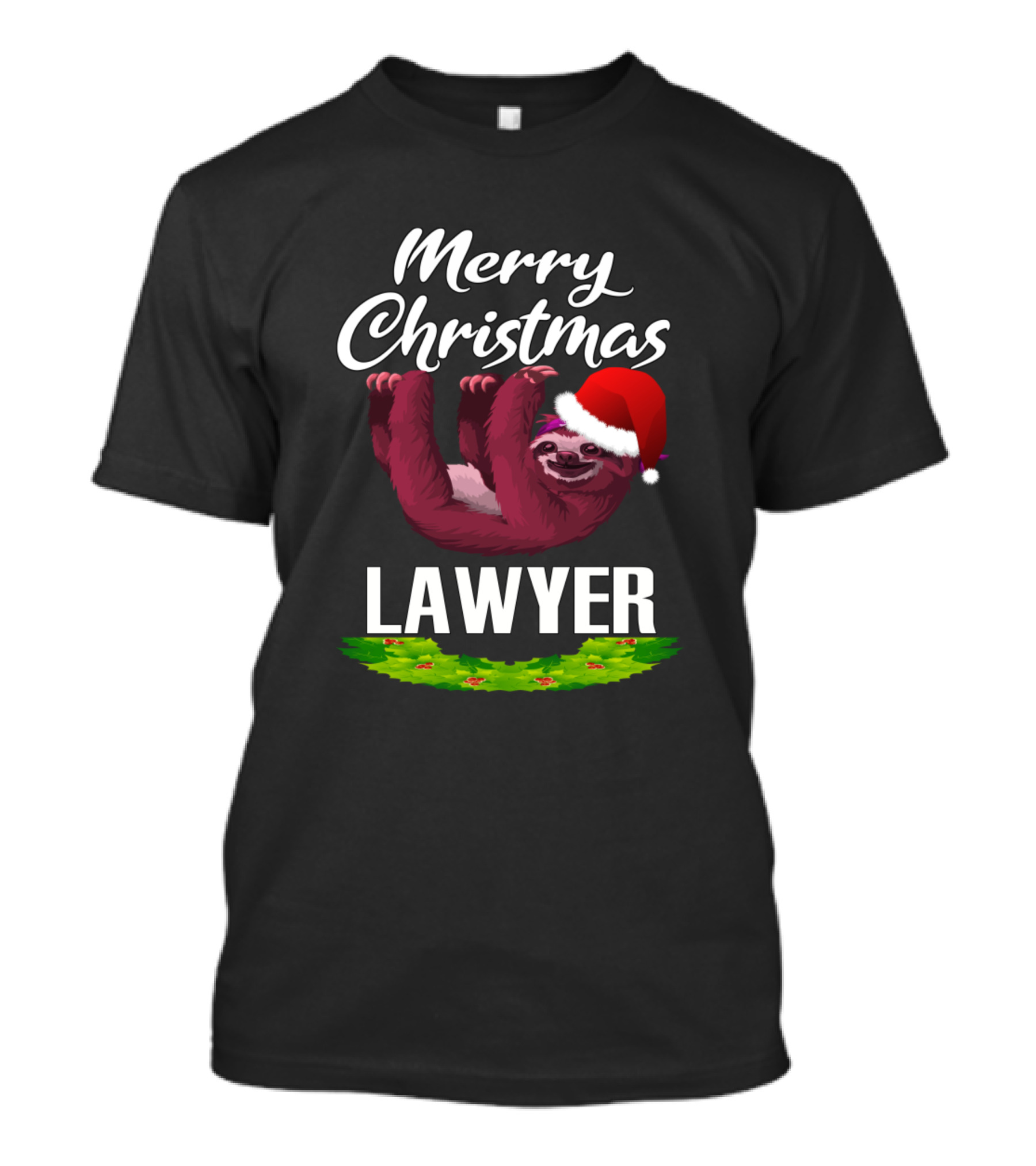 Merry Christmas Lawyer Sloth Wearing Santa Hat T-Shirt
