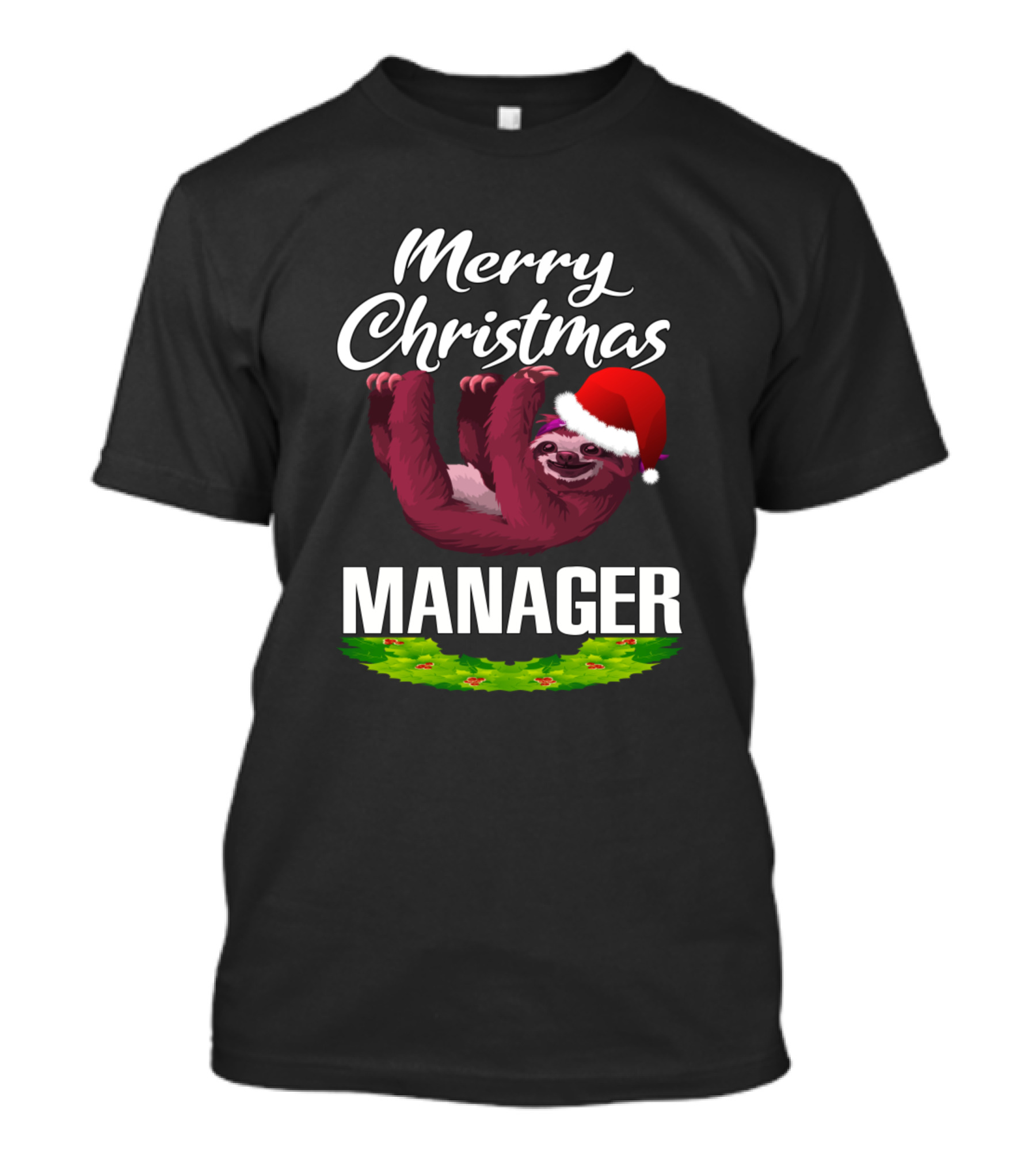 Merry Christmas Manager Sloth Santa Hat T-Shirt