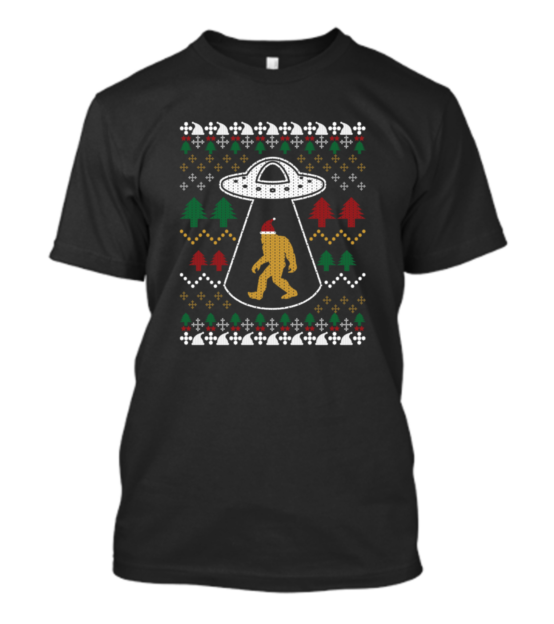 Santa Claus Bigfoot UFO Christmas T-Shirt