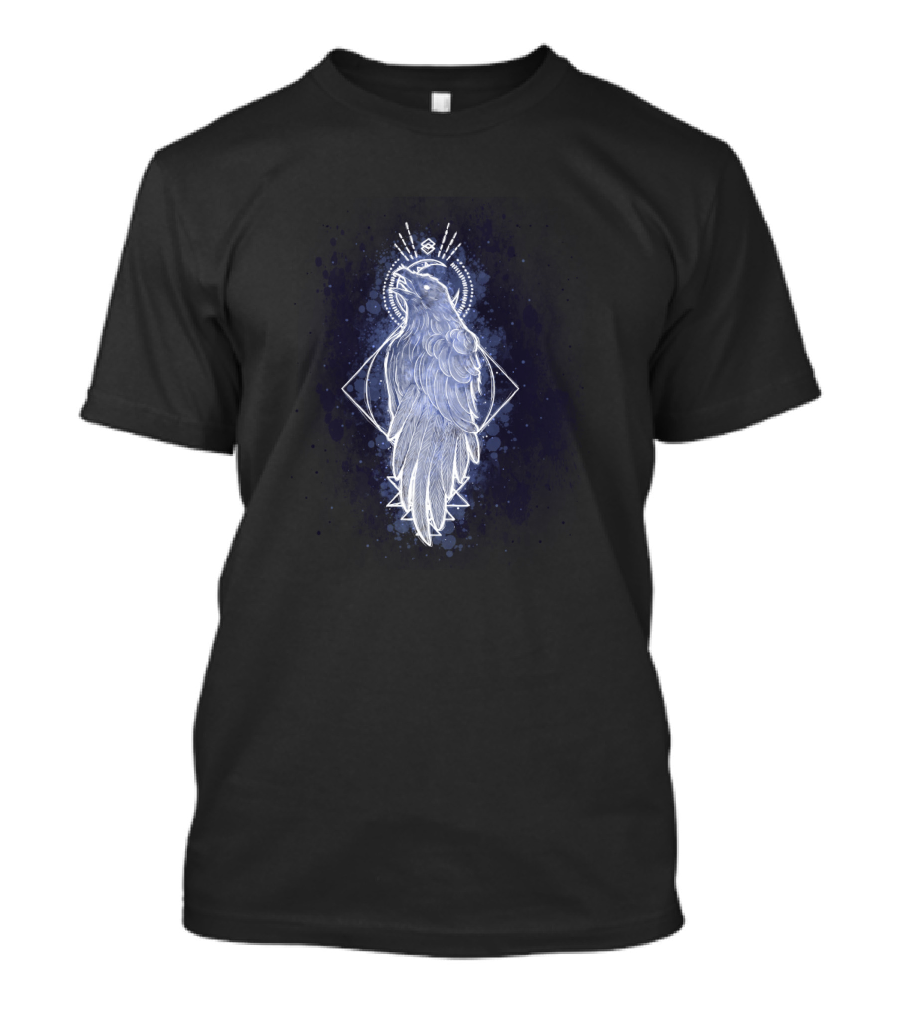 Galaxy Raven Mystic Cosmic Bird With Geometric Halo Motif T-Shirt