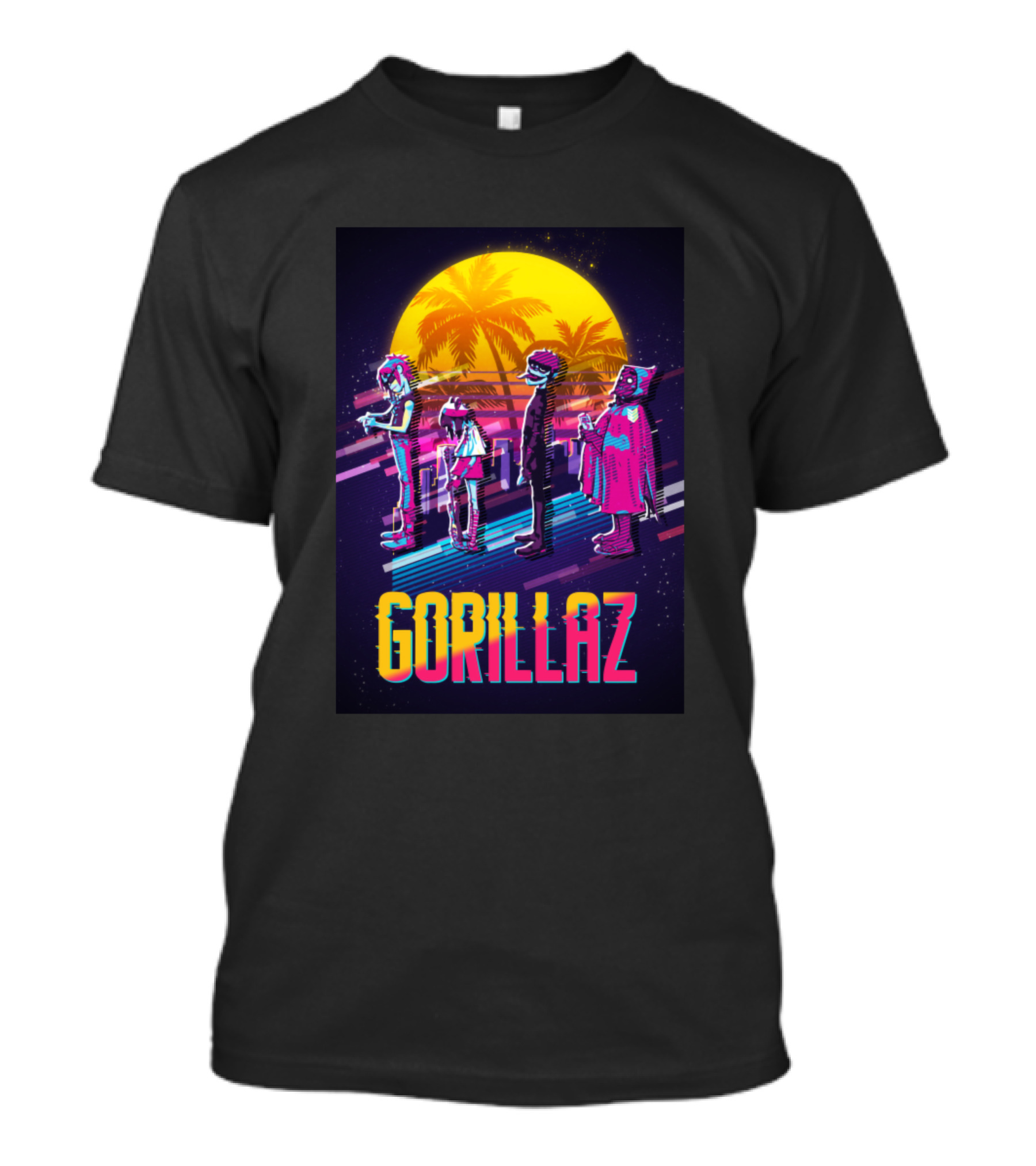 Gorillaz Neon Retro Sunset Characters T-Shirt