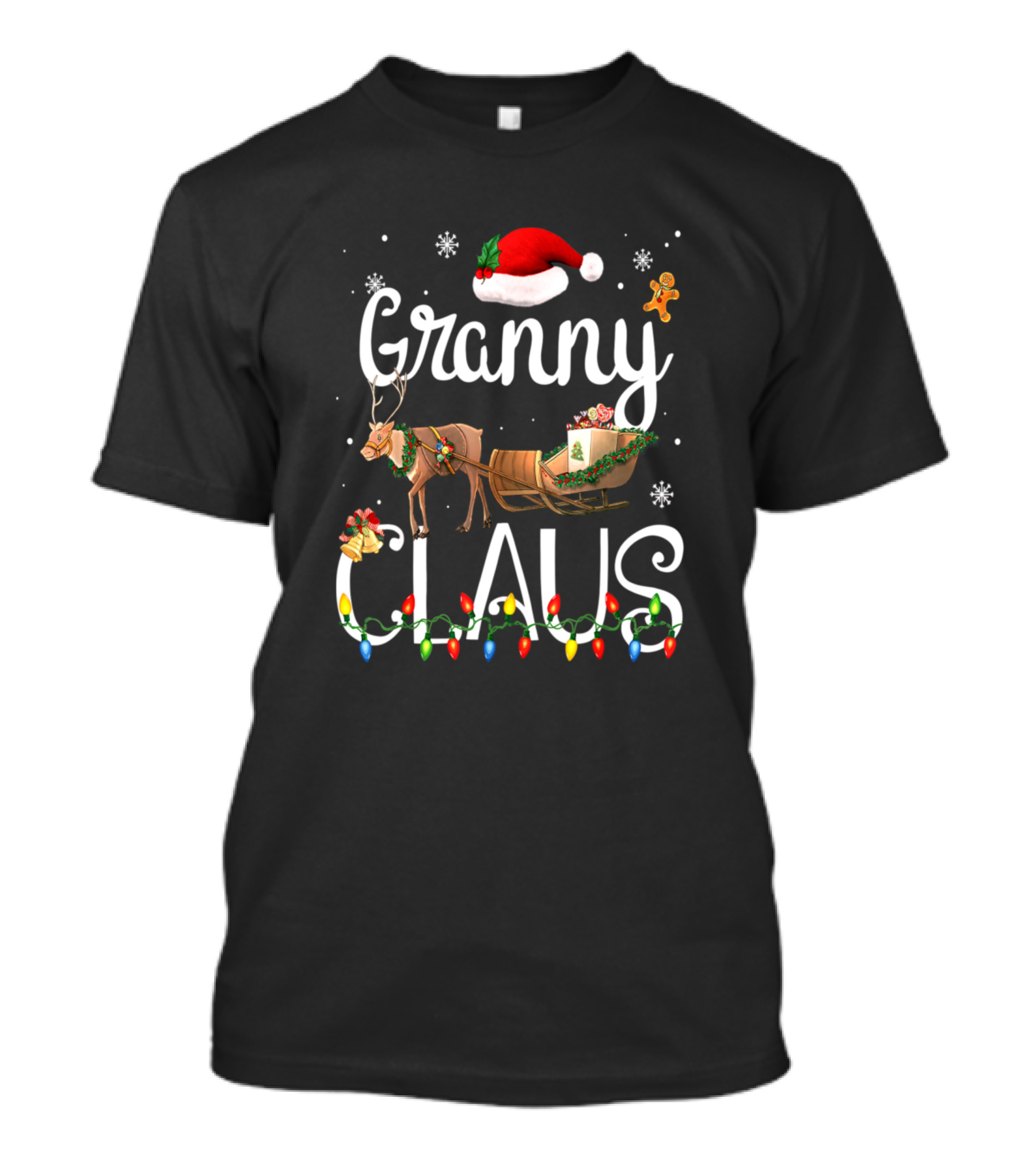Granny Claus Funny Grandma Santa Reindeer Sleigh Christmas Lights T-Shirt