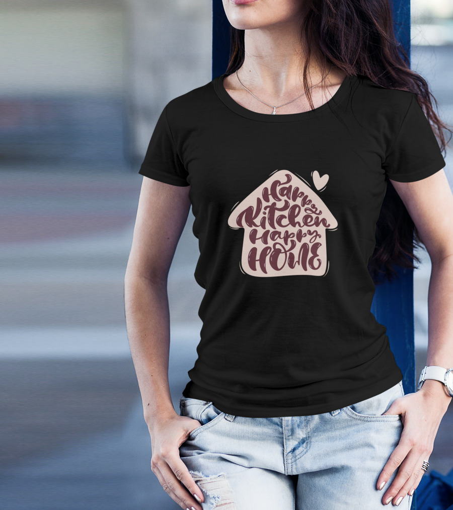 Happy Kitchen Happy Home House Shape With Heart T-Shirt