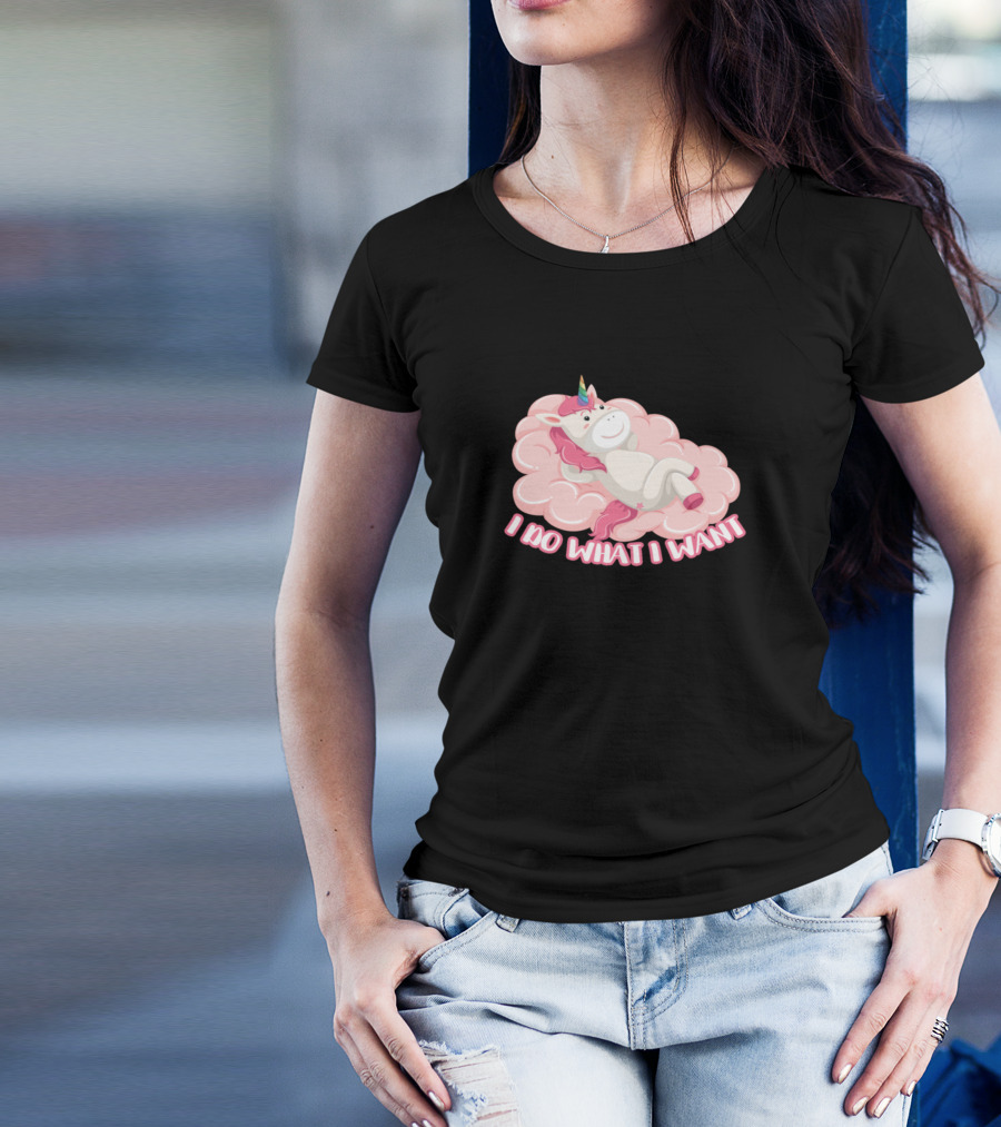 I Do What I Want Unicorn On Pink Cloud T-Shirt
