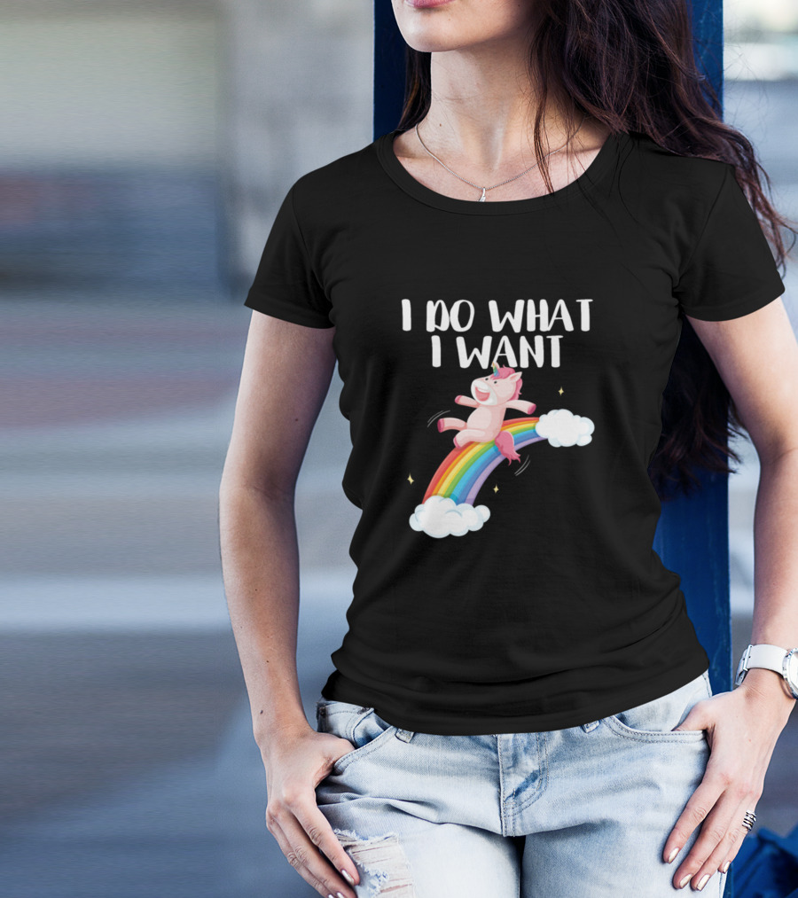 I Do What I Want Unicorn Riding Rainbow Cloud Fantasy T-Shirt