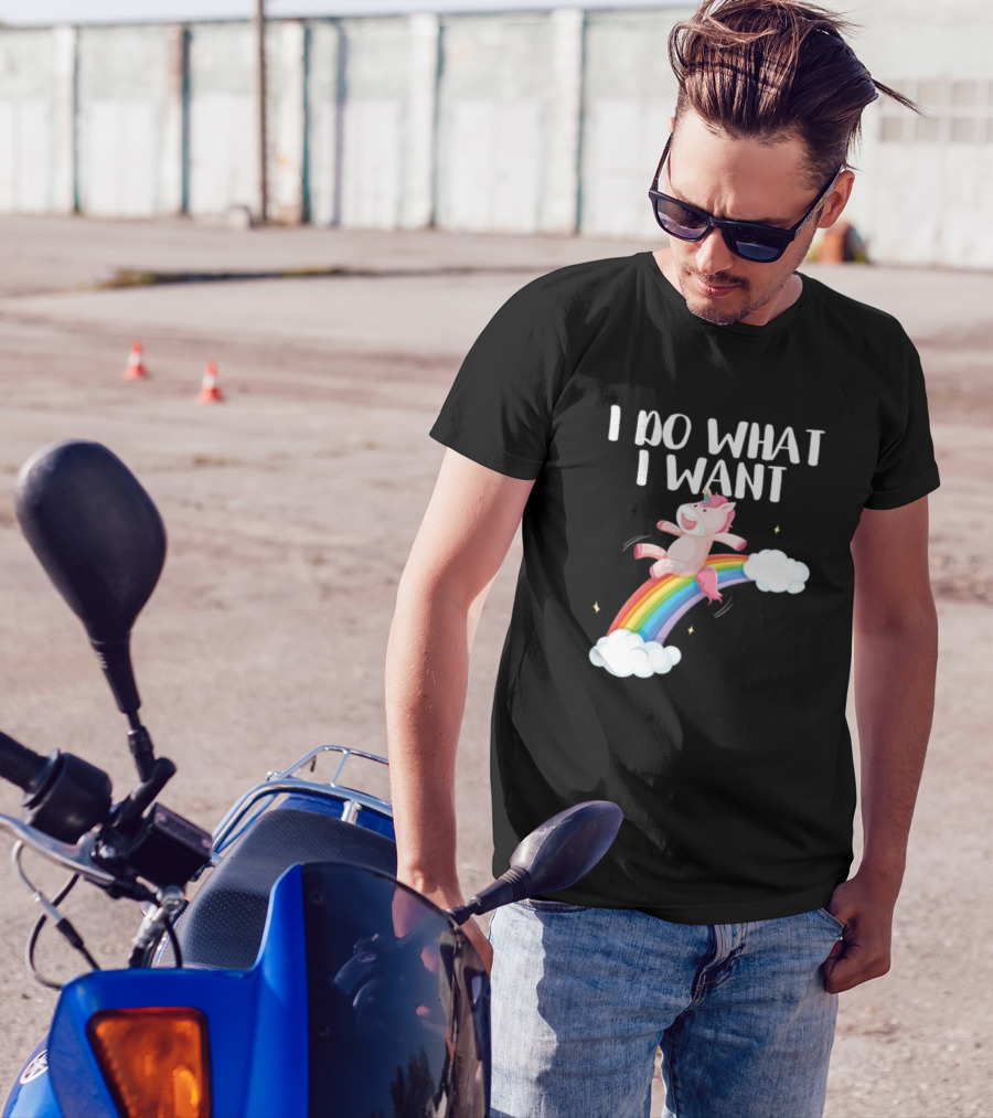 I Do What I Want Unicorn Riding Rainbow Cloud Fantasy T-Shirt