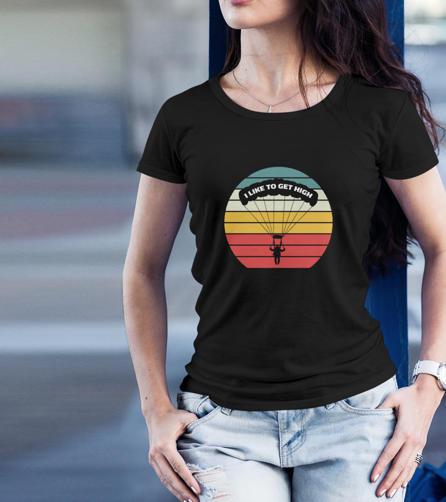 I Like To Get High Parachuting Retro Sunset T-Shirt