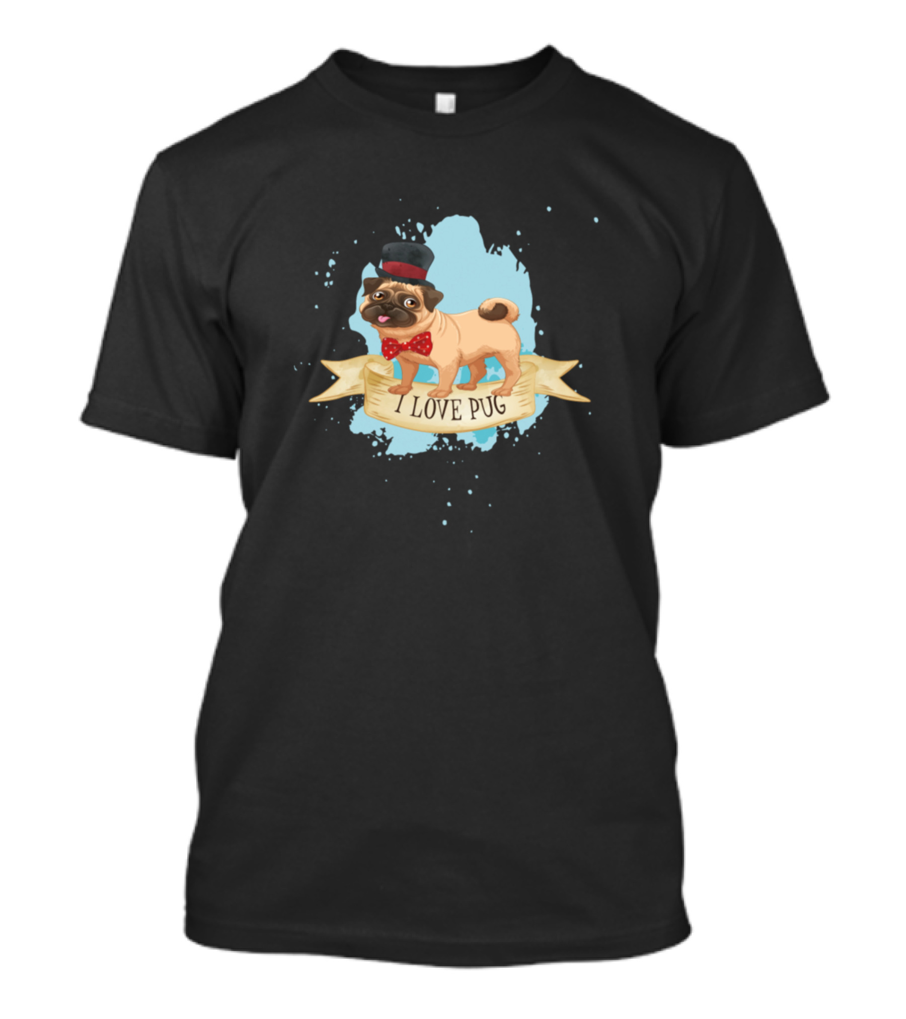 I Love Pug Top Hat And Bow Tie T-Shirt