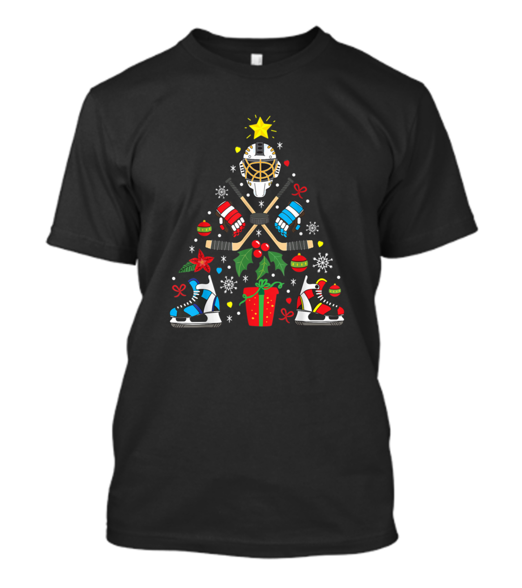 Hockey Gear Christmas Tree With Skates And Puck T-Shirt