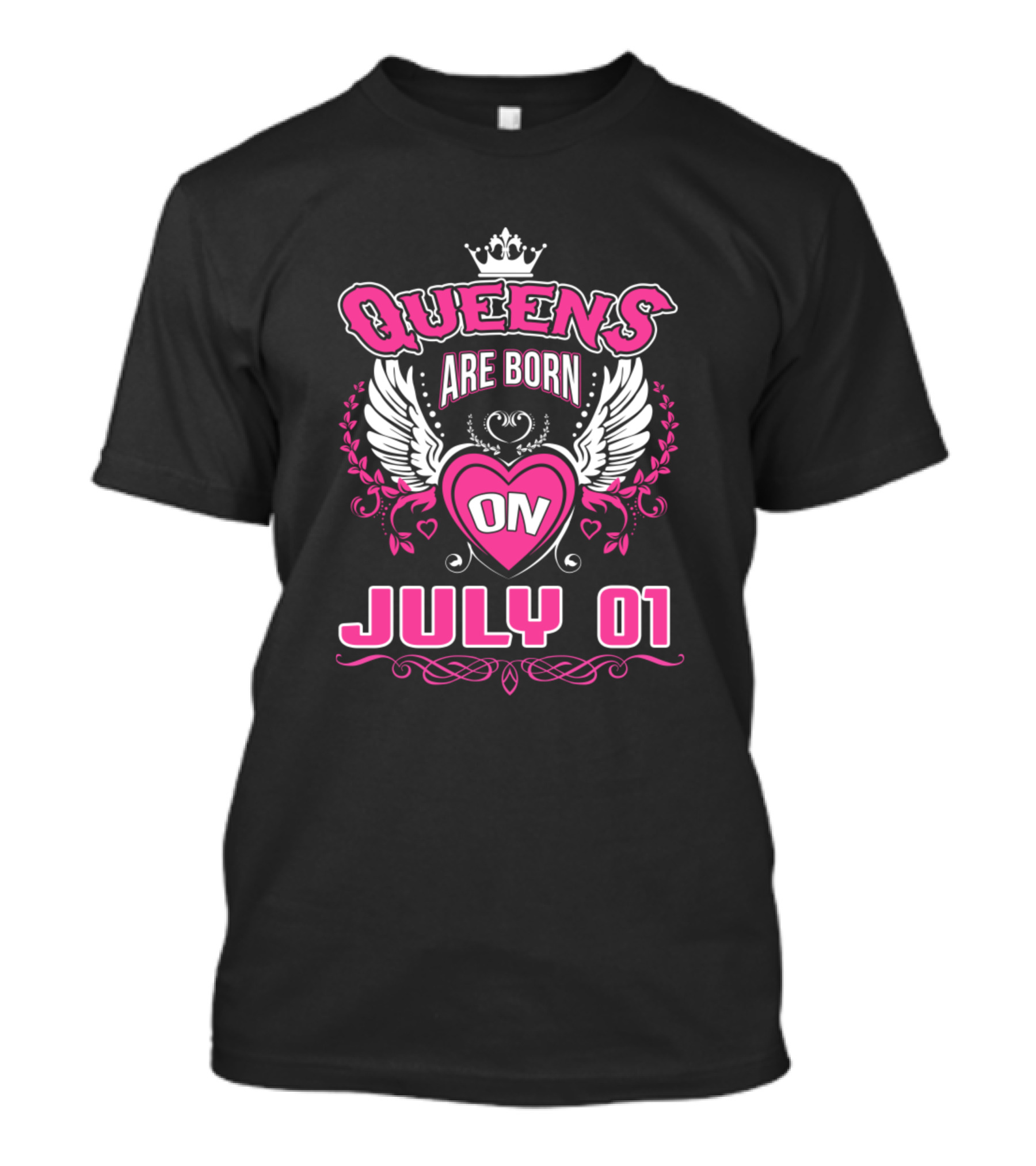 Queens Are Born On July 01 Winged Heart T-Shirt