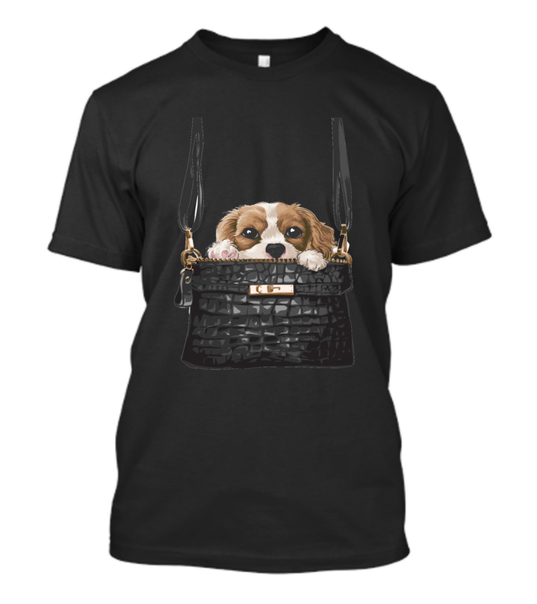Little Puppy Peeking From Black Leather Purse T-Shirt