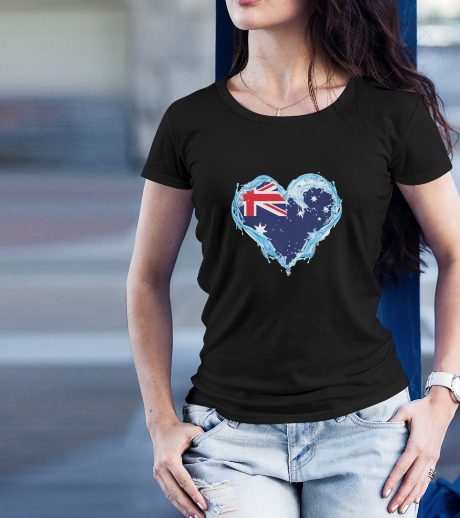 Love Water Australia Flag Heart Splash T-Shirt