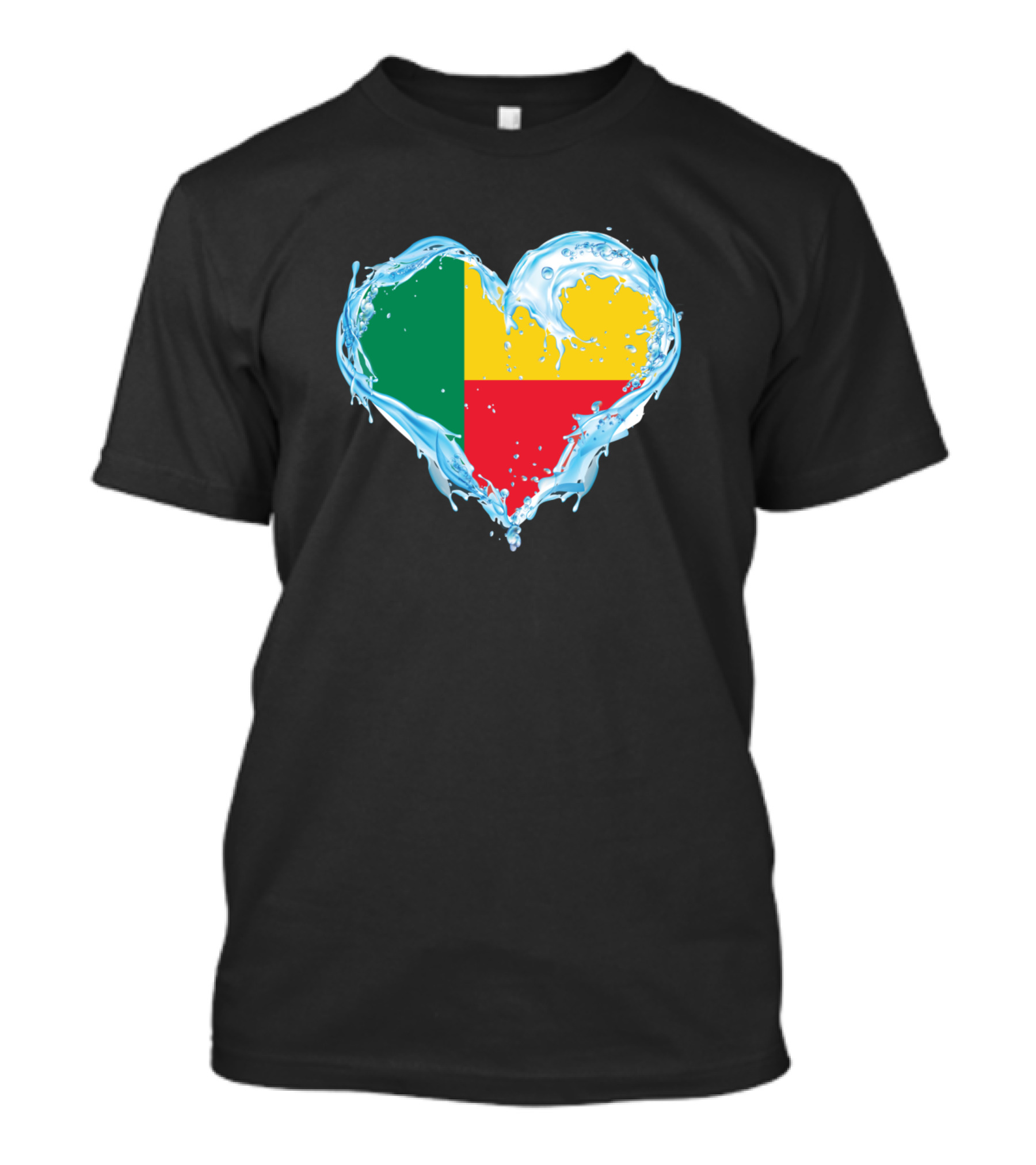 Heart Shaped Water Splash With Benin Flag Colors T-Shirt