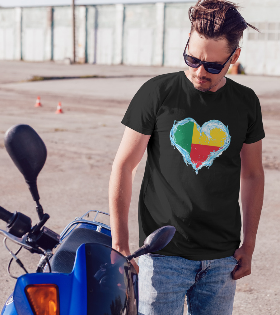 Heart Shaped Water Splash With Benin Flag Colors T-Shirt