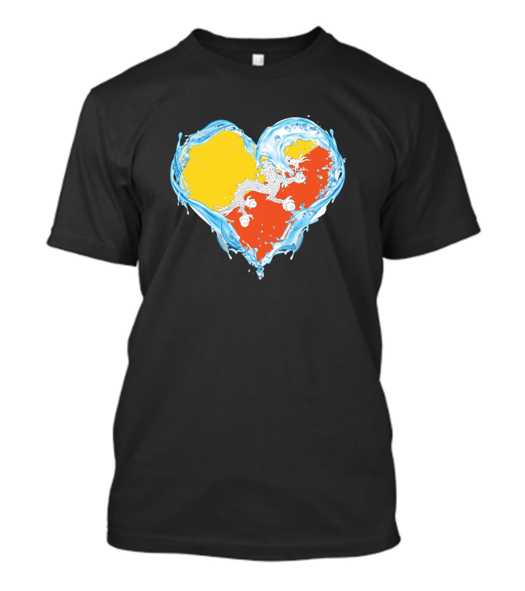 Love Water Heart With Bhutan Flag In Splash T-Shirt