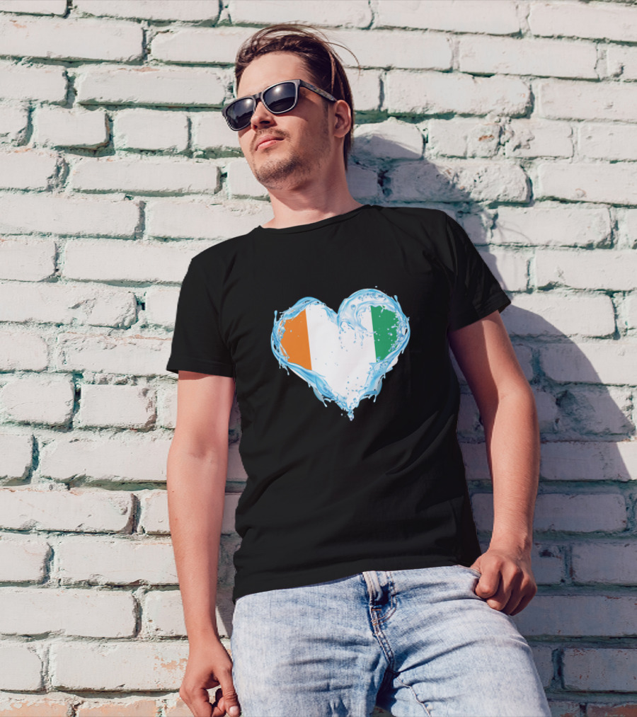 Love Côte D'Ivoire Flag Heart Water T-Shirt