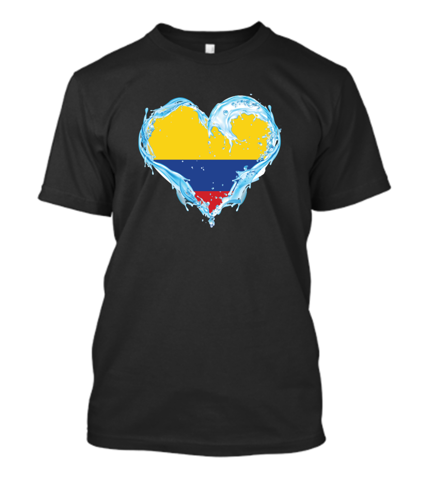 Love Colombia Flag Heart Water Splash T-Shirt